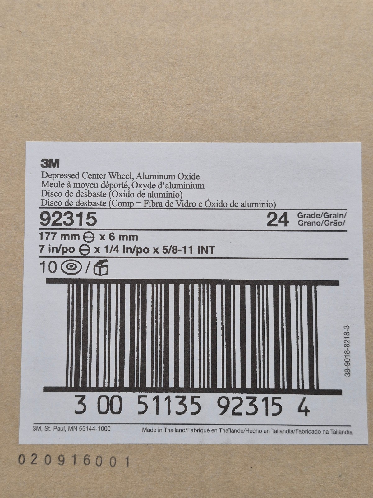 7 in x 1/4 in 24 Grit Aluminum Oxide 5/8-11 HUB GP Wheel 3M 92315 (LOT OF 5)