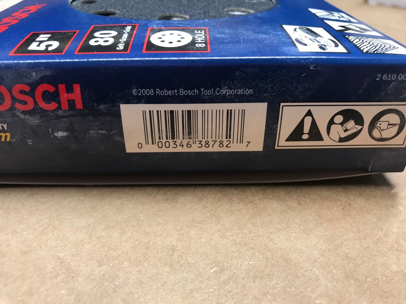 Bosch 80 grit, 5″, 127mm, 8 hole hook and loop, sandpaper, 25 pack, 2R5B082