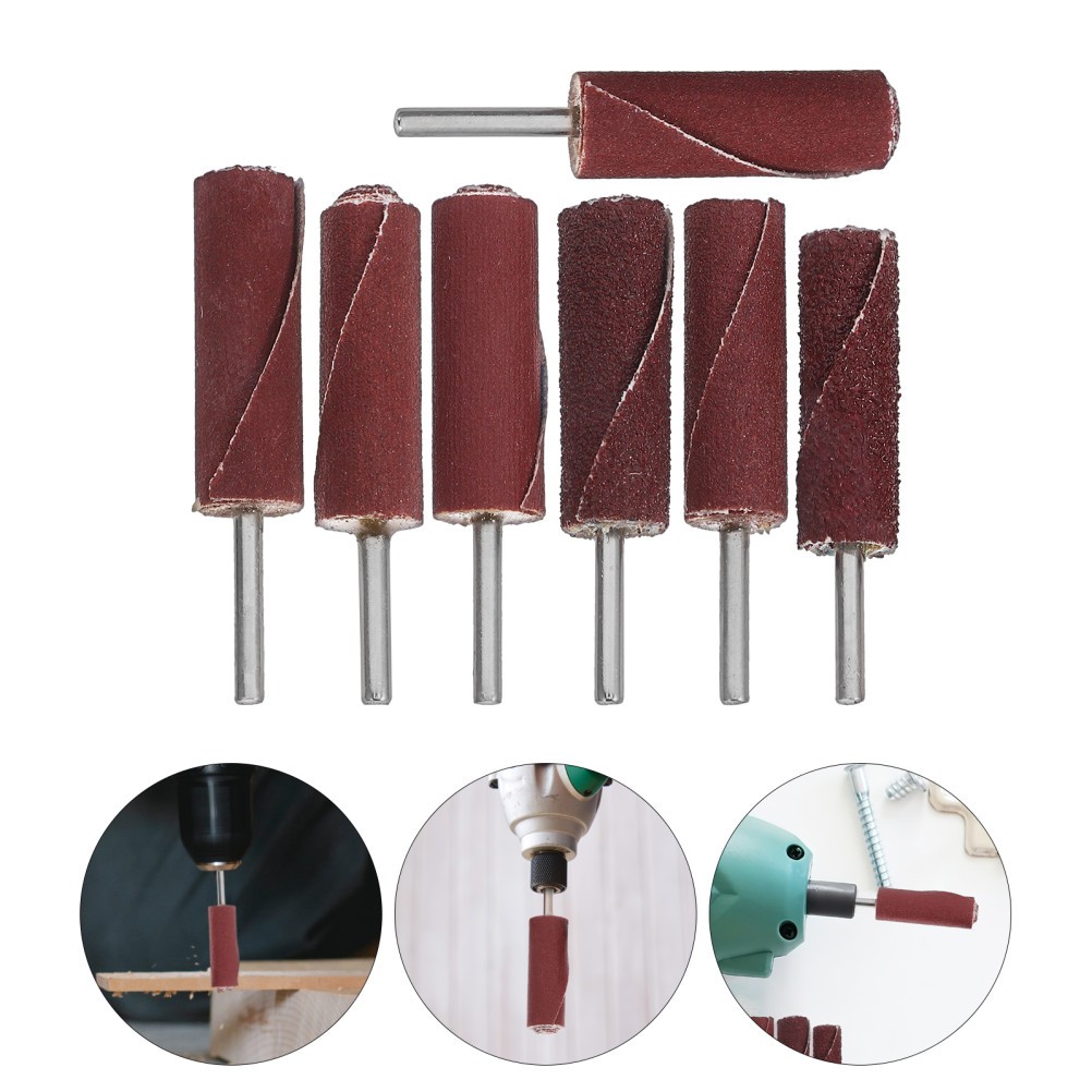 7Pcs Reusable Drum Sander Kit Dark Red for Polishing Metal Wood Plastic