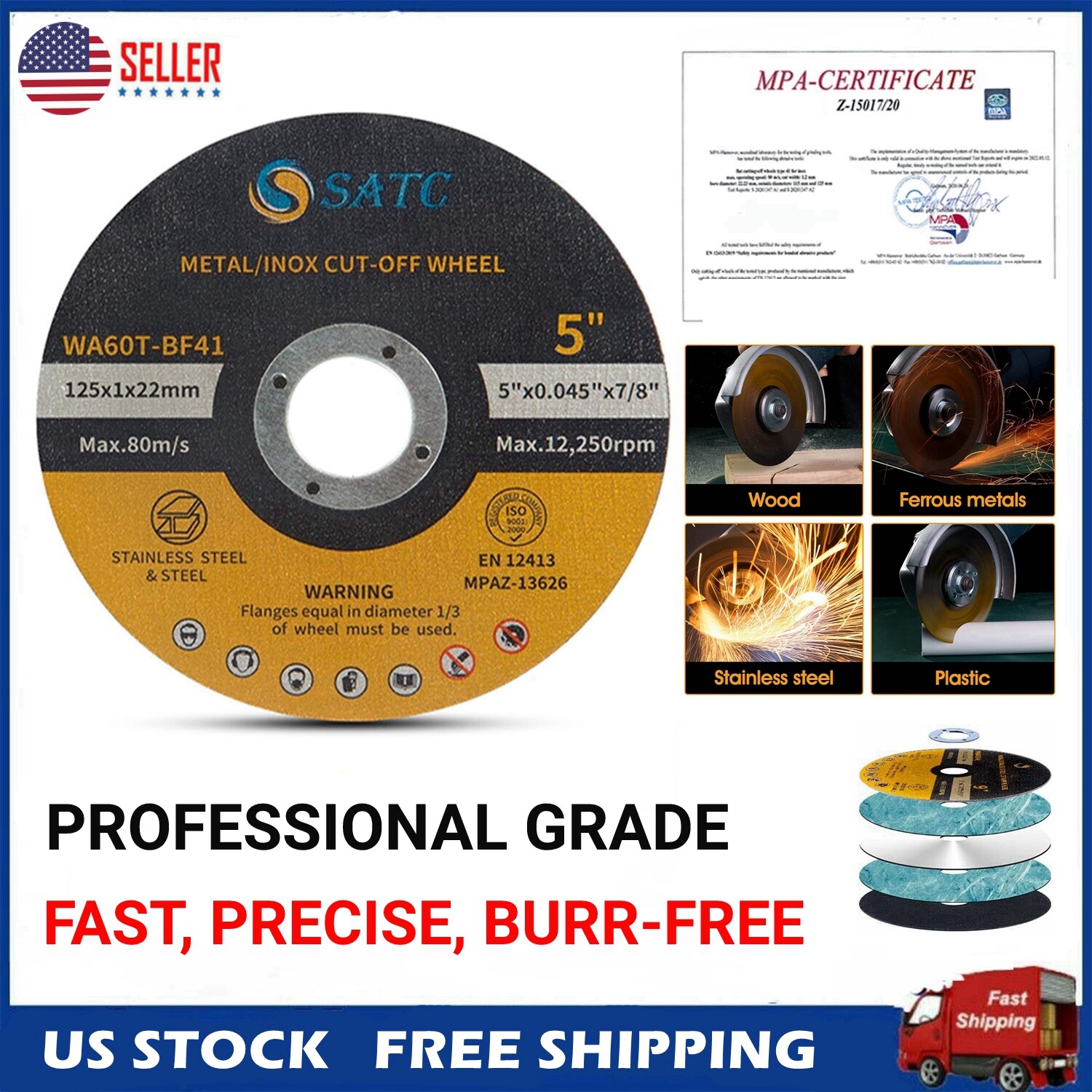 50 PACK 5″x.045″x7/8″ Cut Off Wheels Metal Stainless Steel Grinder Cutting Discs