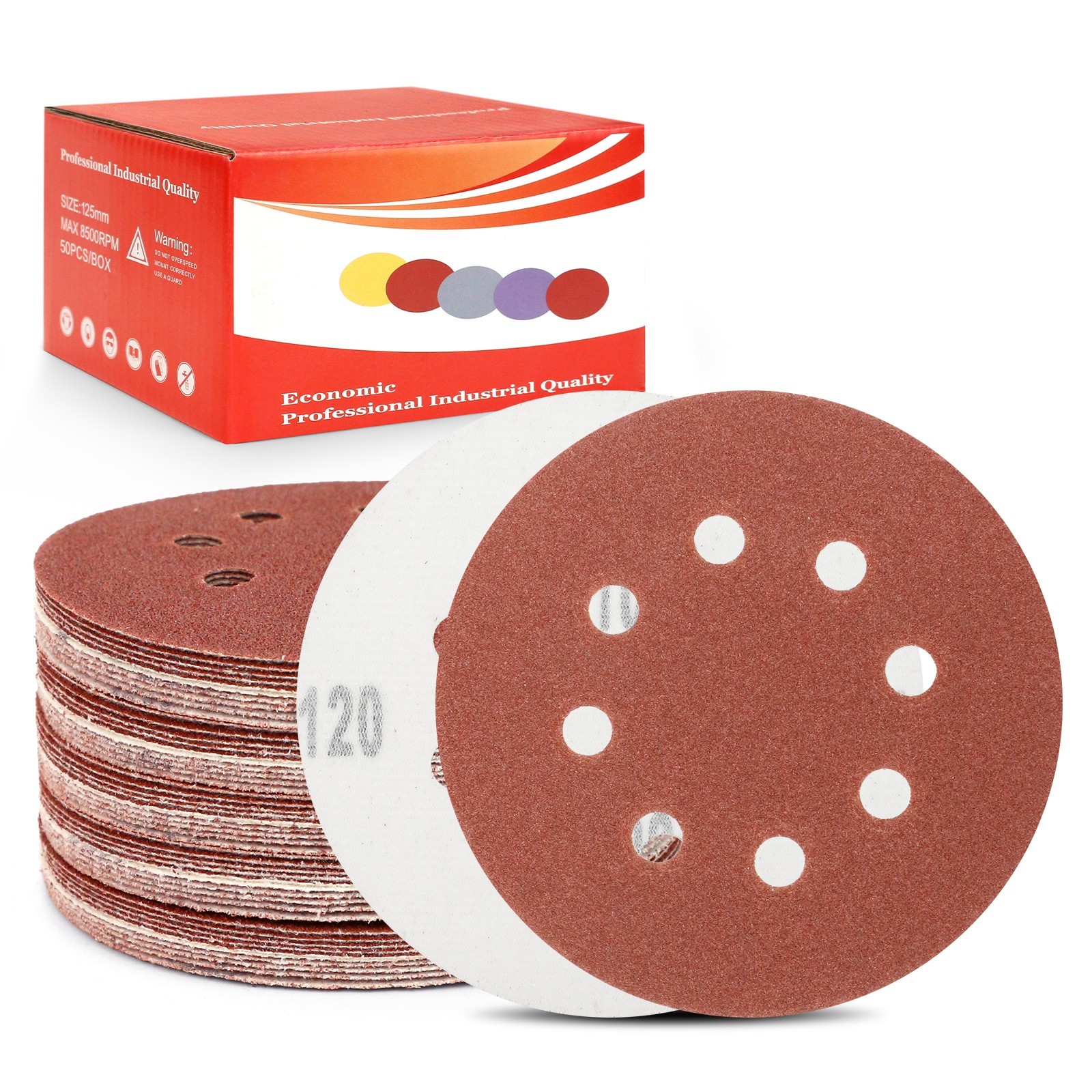 #40-#220 5″ Sanding Disc Box of 50 Hook & Loop Abrasive Sandpaper 8 Hole Wet Dry