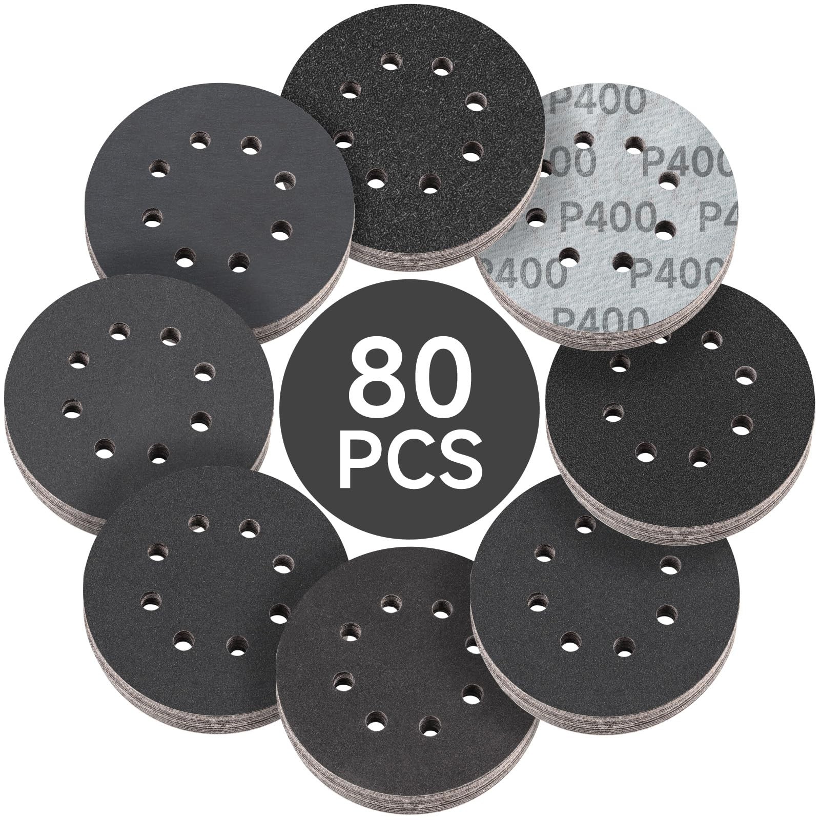 80PCS 5 inch Wet Dry Sanding Discs, Silicon Carbide Orbital 5 inches, Black