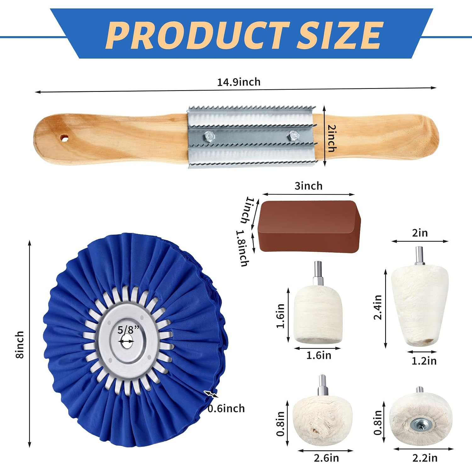 Liliful 12 Pcs 8″ Airway Polishing Wheel Kit in Diameter 5/8″, Metal Aluminum Bu