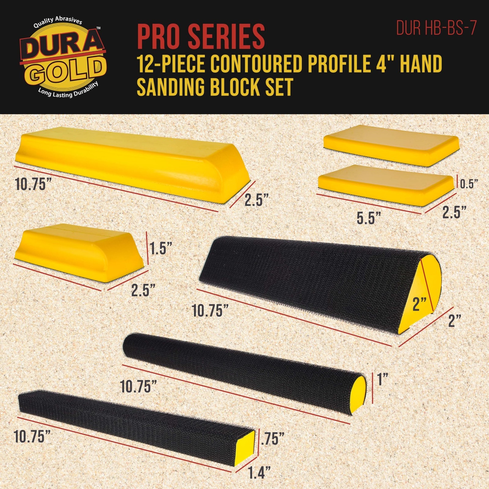 7-Piece Hand Sanding Block Set – Hook & Loop Sander Pads for Woodworking, Auto B