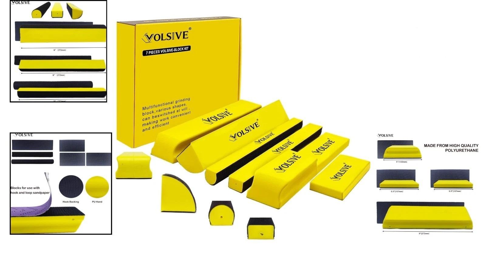7Pcs Hand Sanding Block Set, Rectangle Handheld Sanding Pad, Hook and Loop Inter