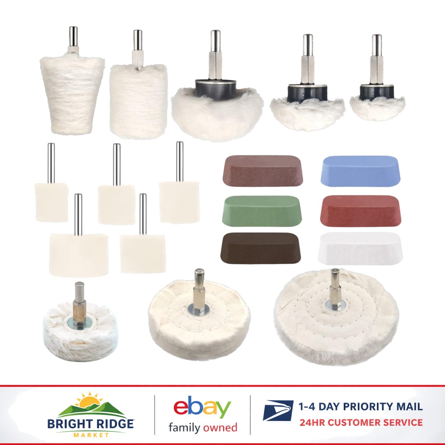 Drill Buffing Wheel Set – 19 Pieces with Felt Pads & Polishing Compounds