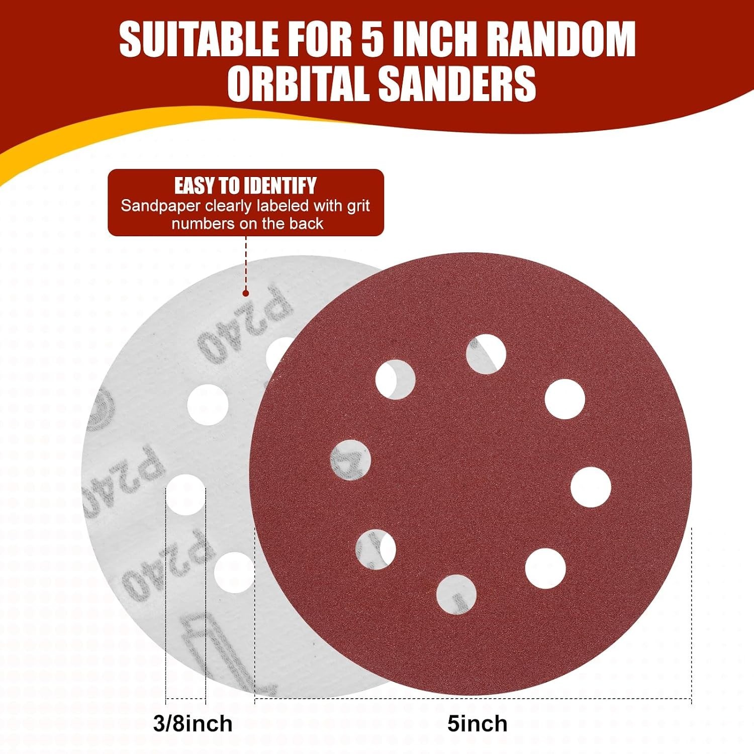 High-Quality 5-Inch Sanding Discs, 240 Grit for Random Orbital Sanders – 20 Pack