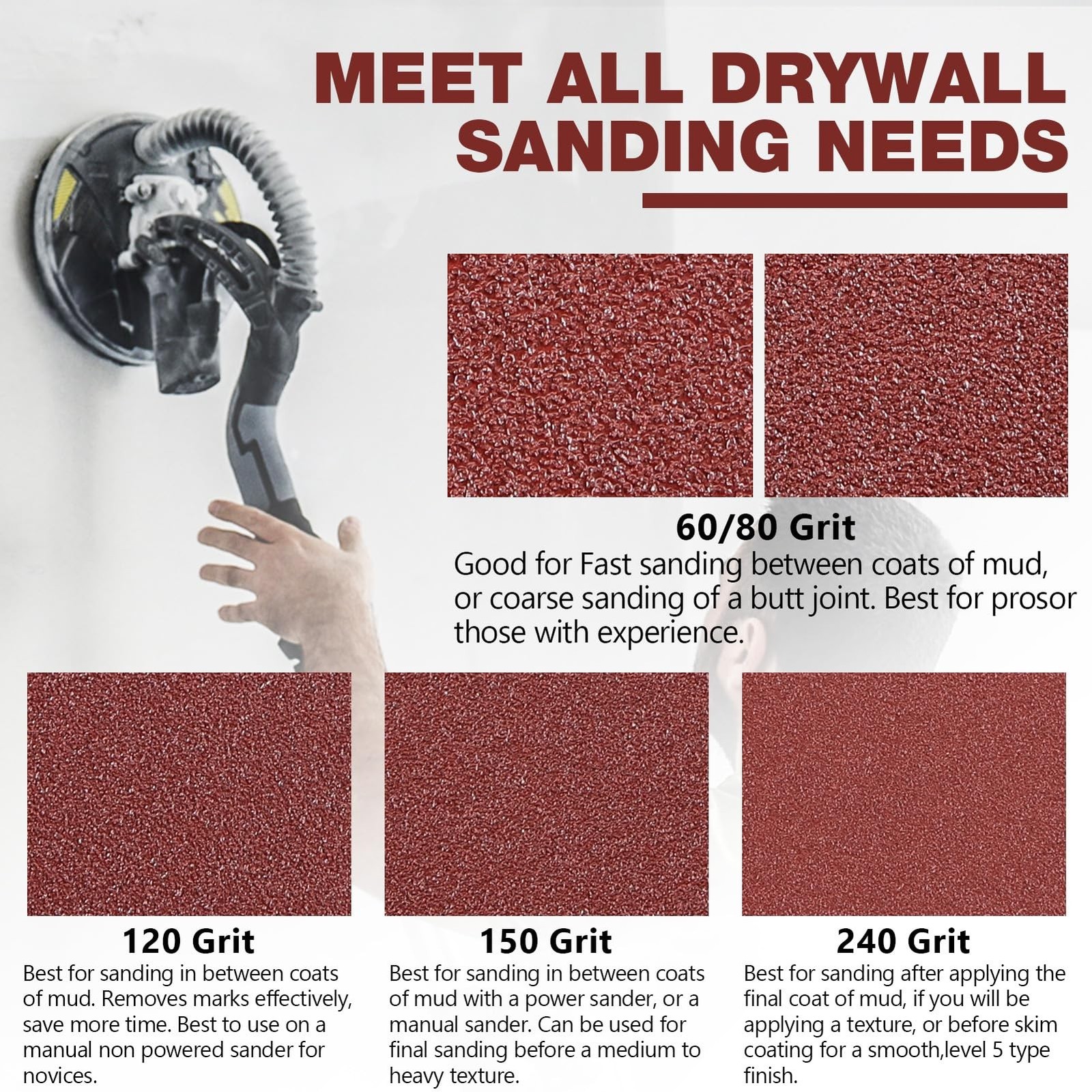 WEWINK PLUS 50 Pack 9-Inch 10-Hole Hook-and-Loop Sanding Disc, 240 Grit