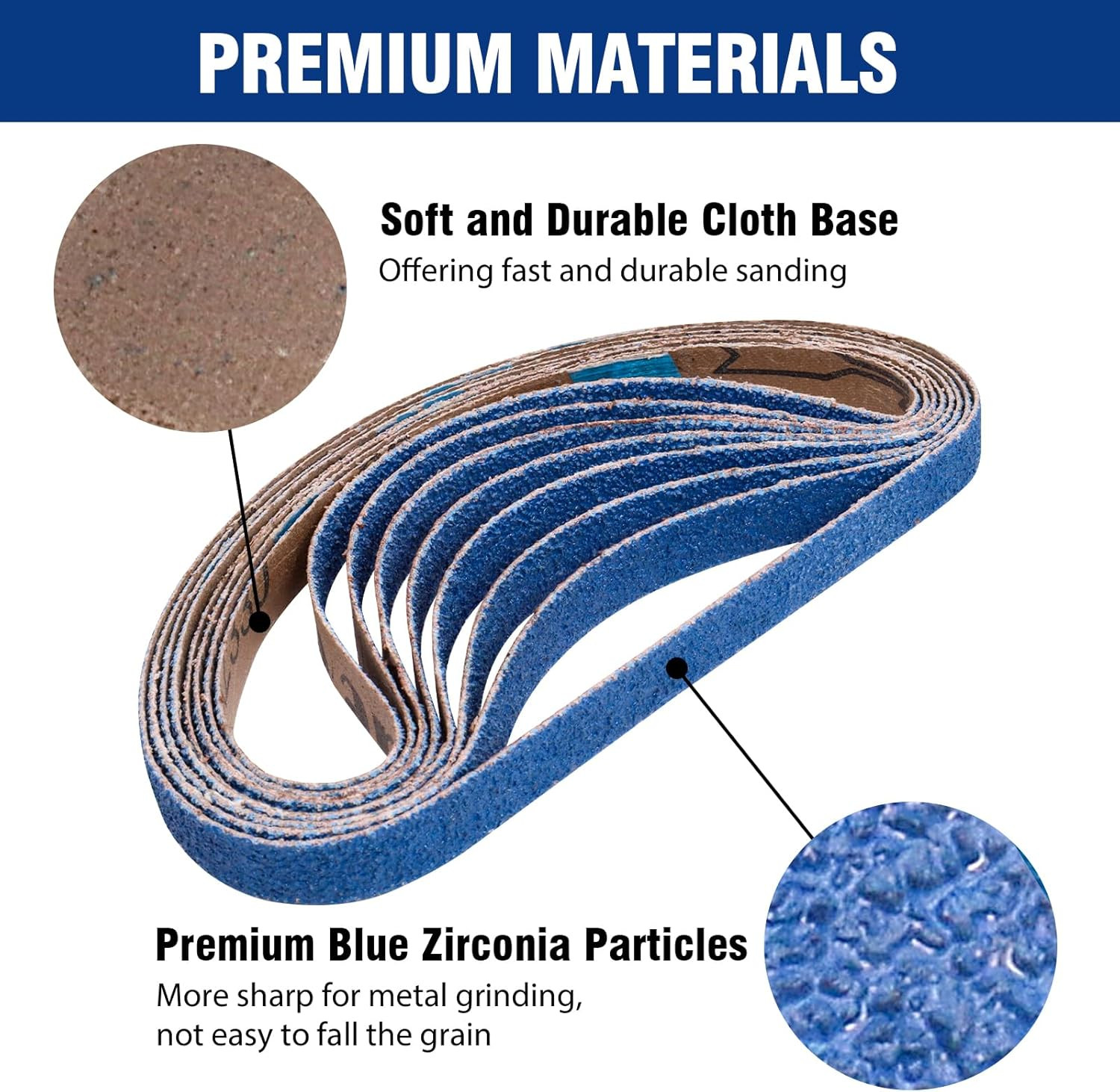 40 PCS 1/2″ x 18″ Zirconia Sanding Belts,8 Each of 40/60/80/120/240 Grits Belt S