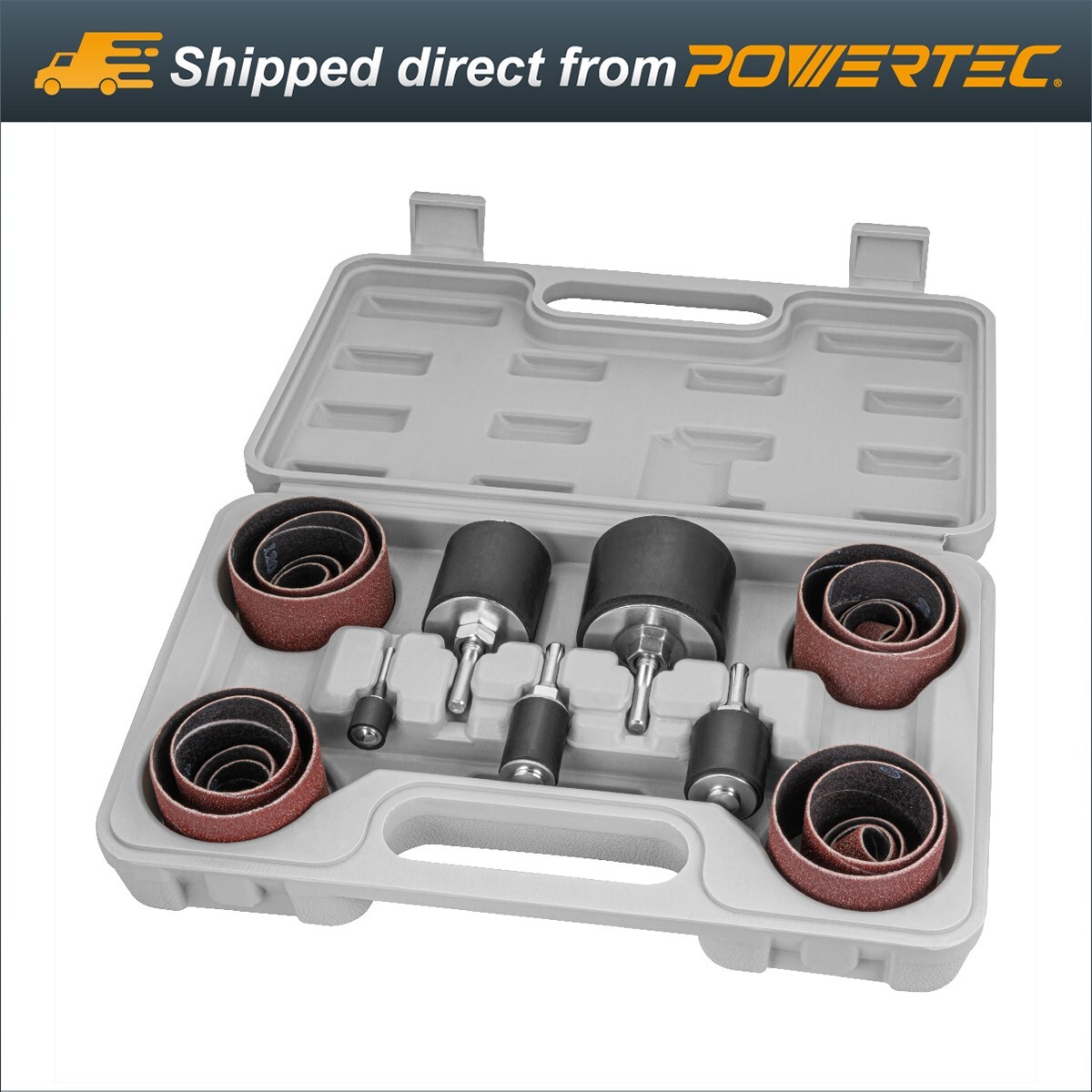 POWERTEC Drill Press Sanding Drum Kit w/ 1/4″, 1/8″ attachments – 25pcs (71635)
