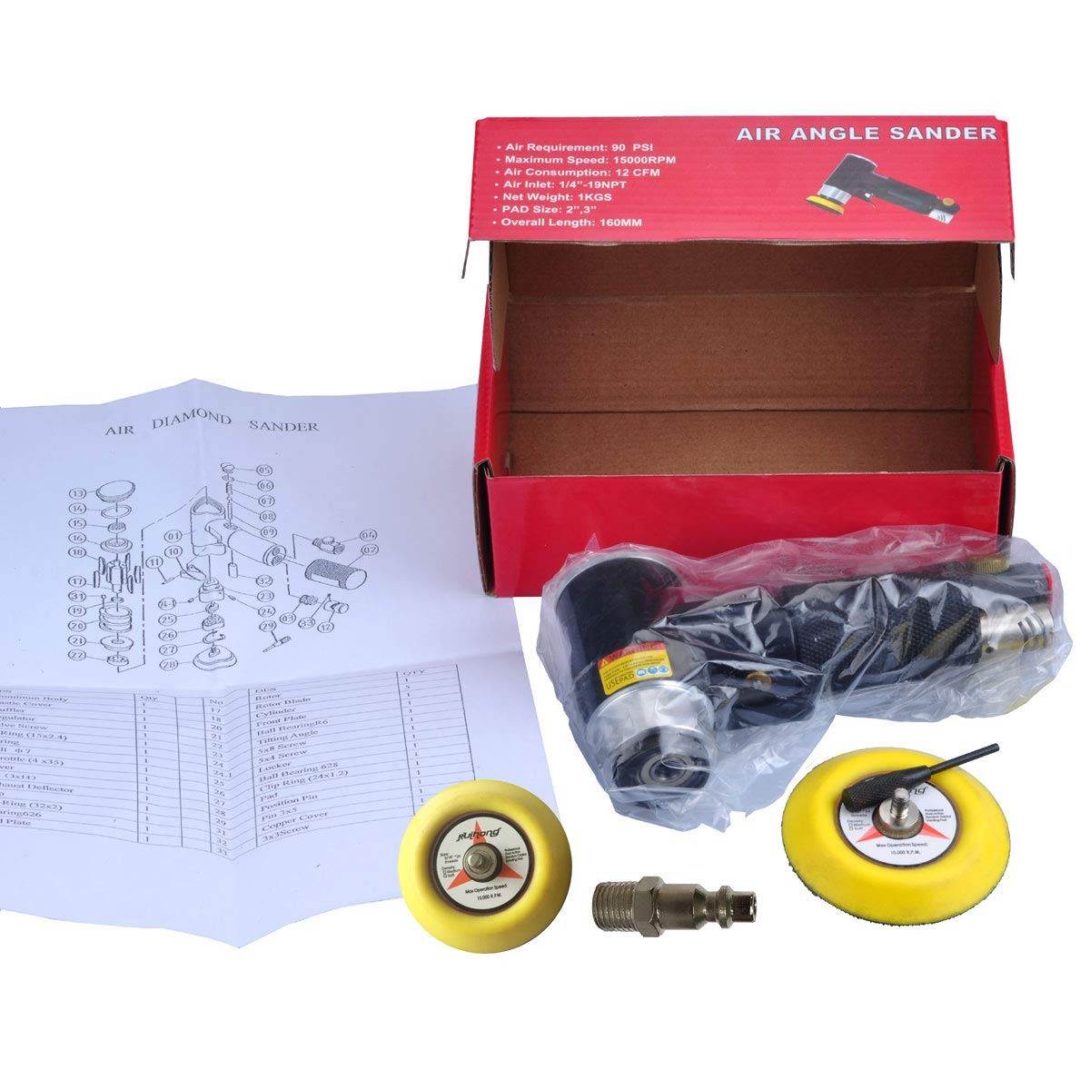 2″ & 3″ Dual Action Mini Air Sander, Random Orbital and pad, Black
