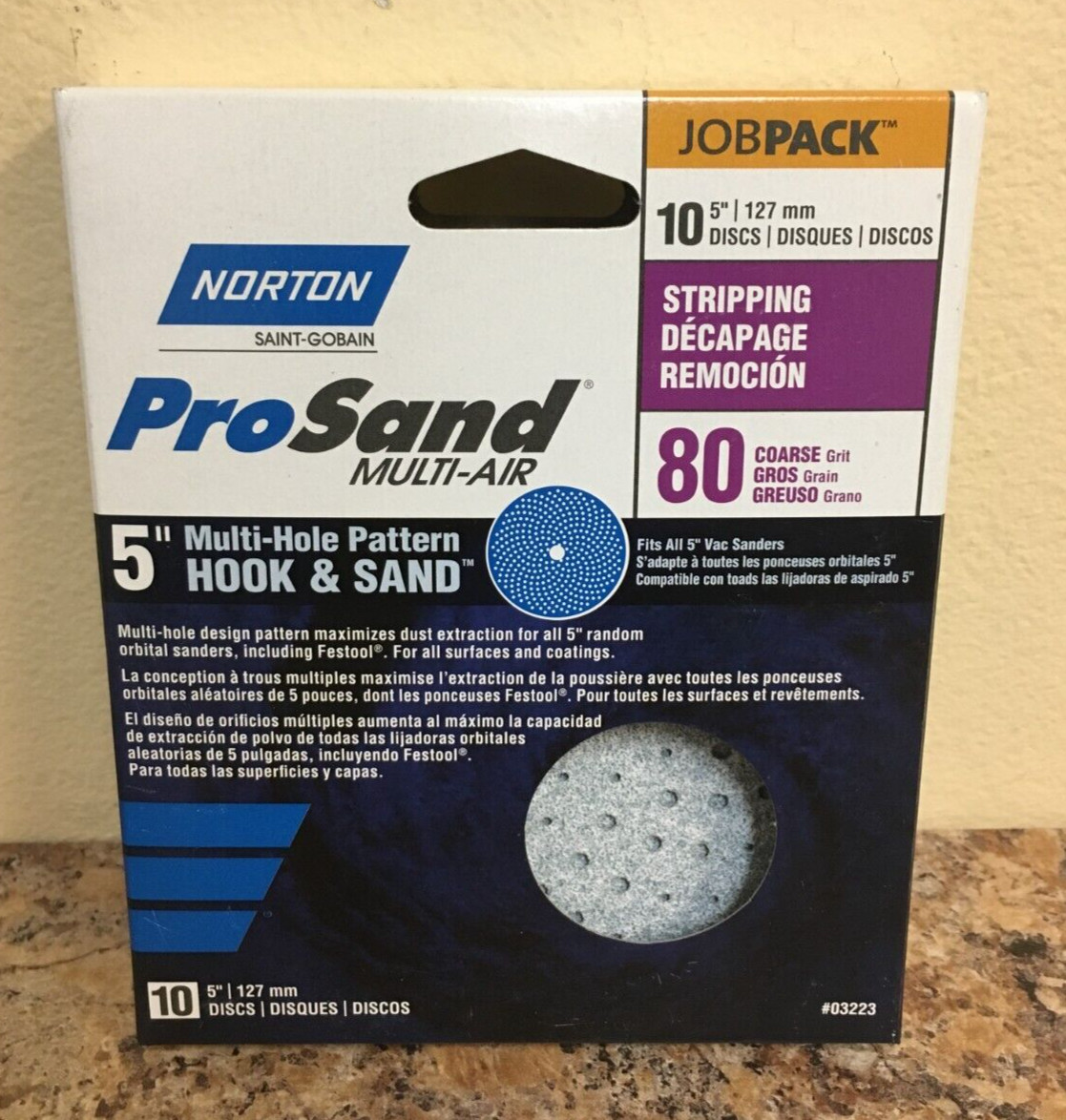Norton 03223 ProSand 5” Hook & Loop A975 Sanding Disc 80 Grit Coarse Pk of 10