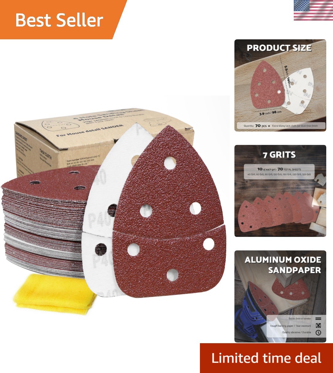 Mouse Sander Sandpaper Assortment 70pcs | 40 60 80 120 150 220 320 Grit Detai…