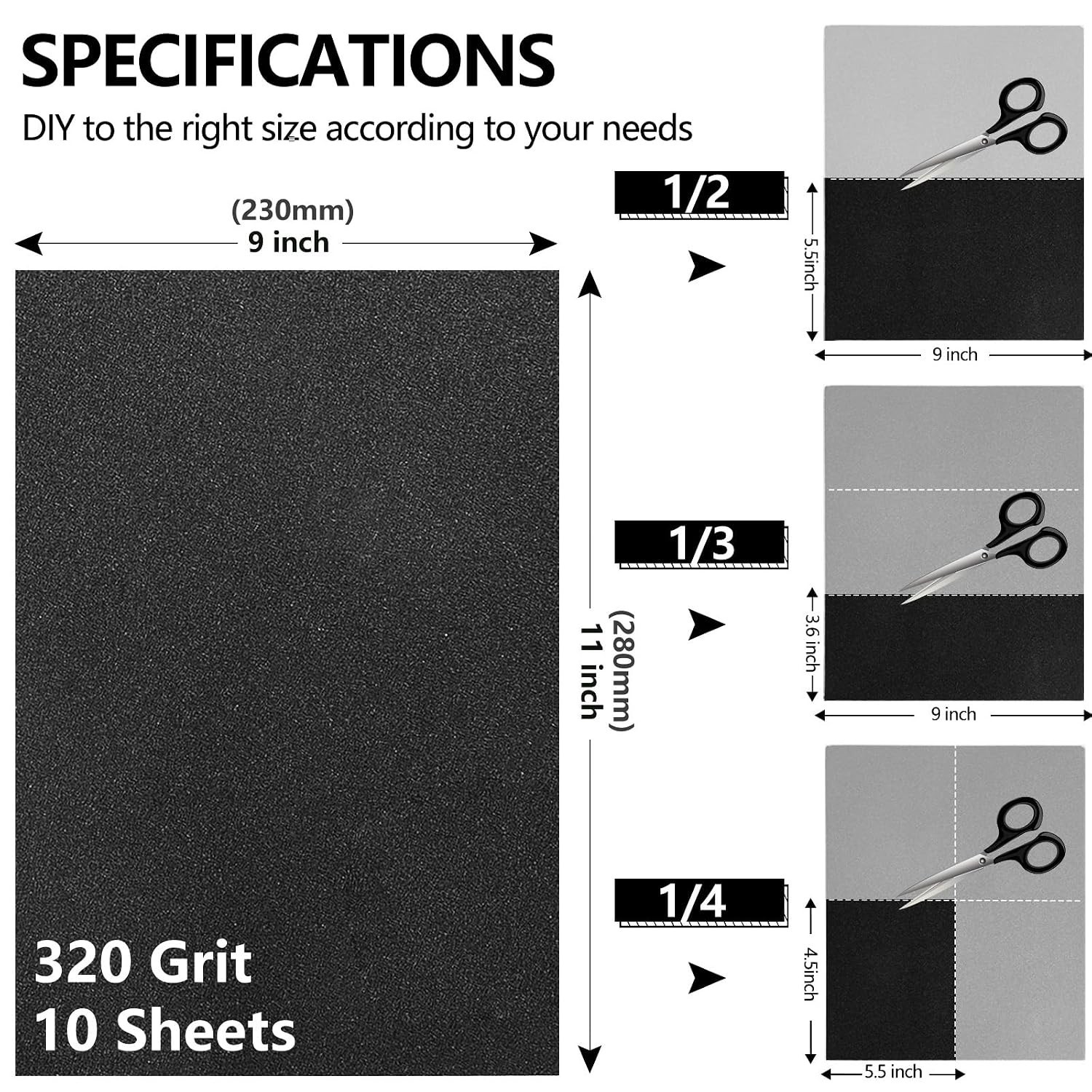 10 Pack of 320 Grit Aluminum Oxide Sanding Sheets – 9×11 Inch, Multi-Tool Use