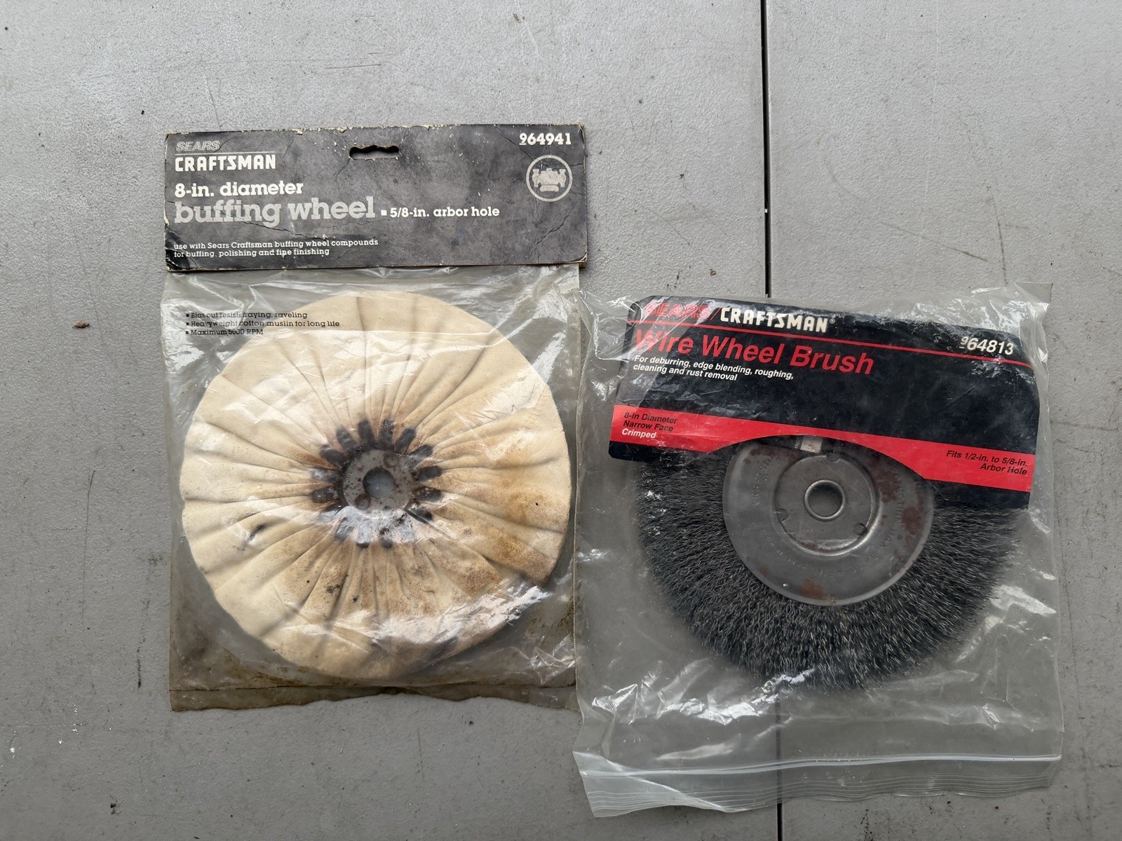 Craftsman 8” Wire Wheel Brush & 8” Buffing Wheel Lot USA Bench Grinder 5/8”