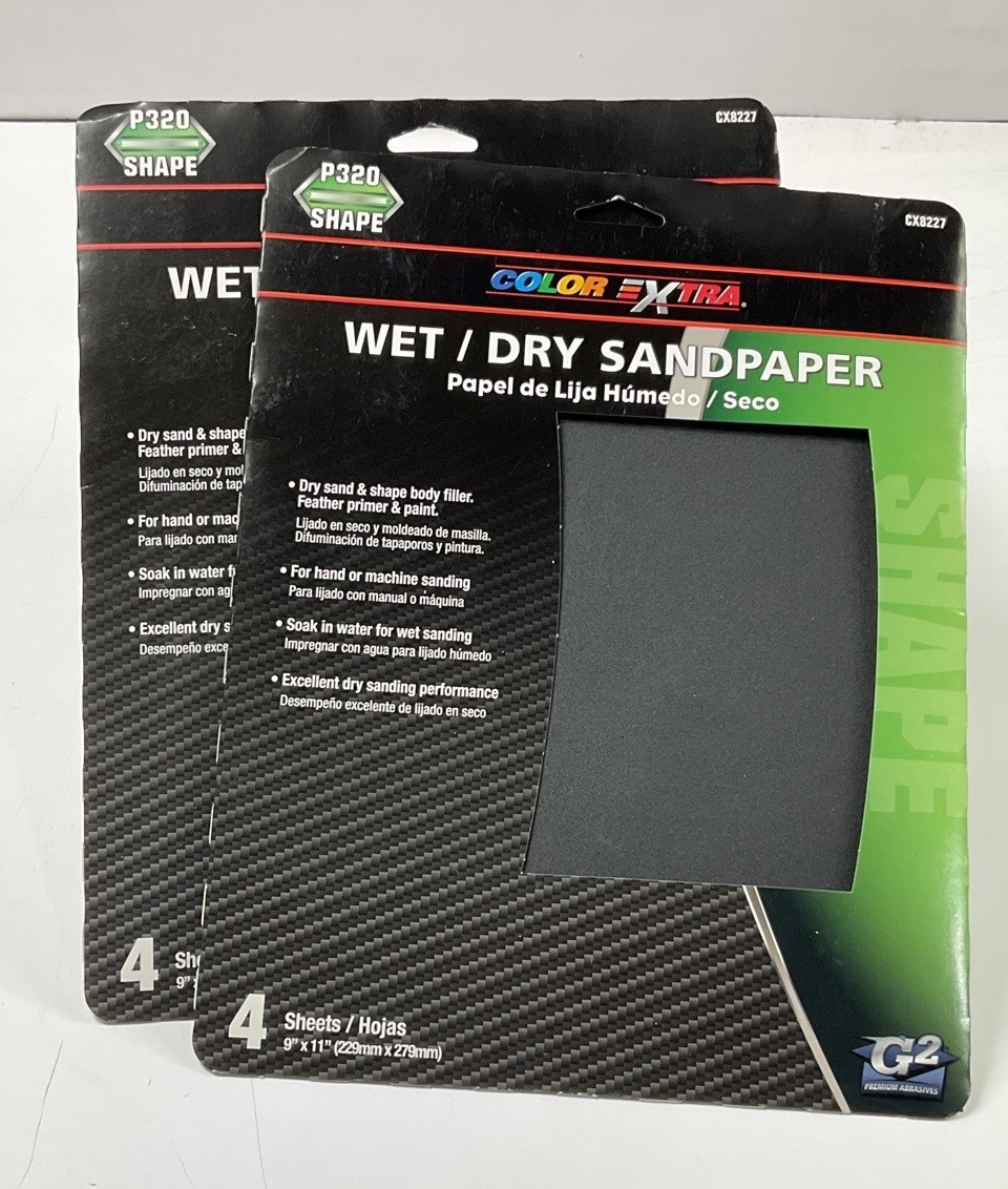 (2) Pack Of 4 Color Extra WET/DRY Sandpaper Sheets P320 320 Grit Shape 9″X11″