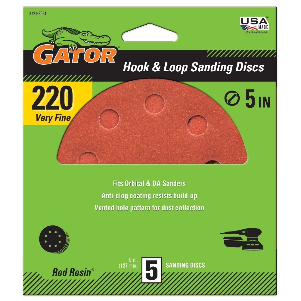 5-Inch 8-Hole Red Resin Multi-Surface Hook and Loop Sanding Discs, 220-Grit,