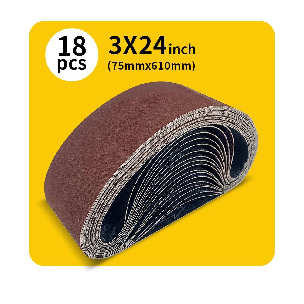 Belt Sander Sanding Belt 18 Pack 3×24 Inch 60-400 Grit Aluminum Oxide Assorted