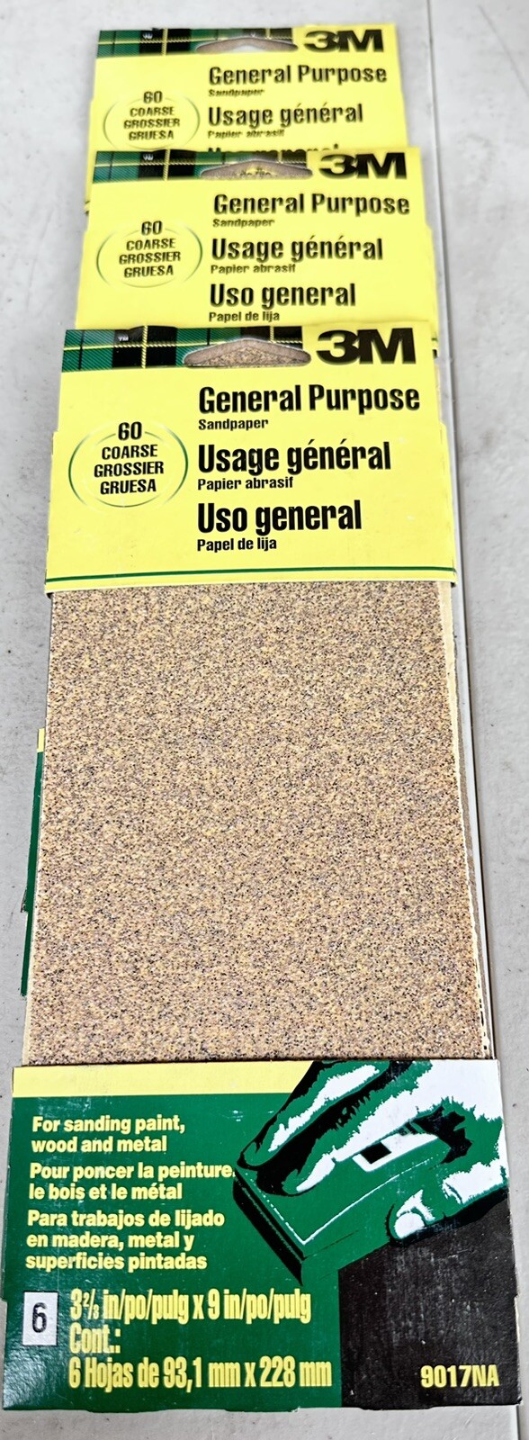 3M Aluminum Oxide Sandpaper 9017NA 3-2/3 in x 9 in Coarse grit – 3 packs of 6
