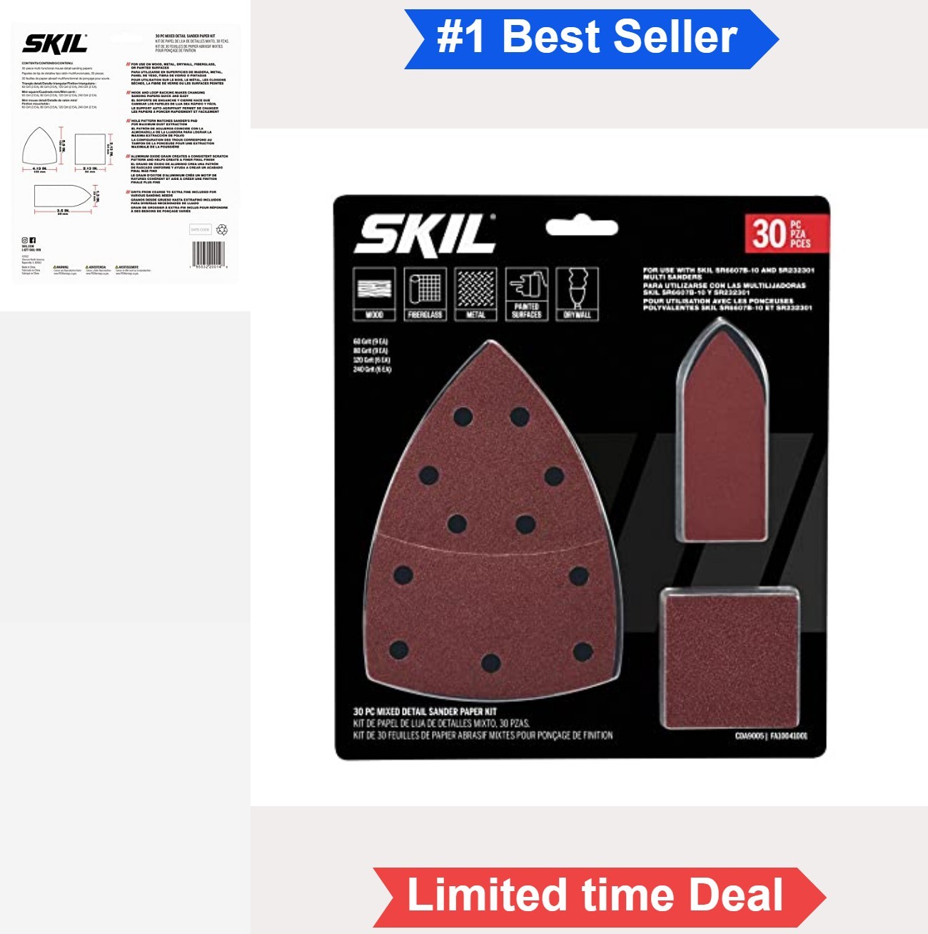 30 Piece Detail Sander Paper 60 80 120 240 Grit Hook and Loop for Wood Metal