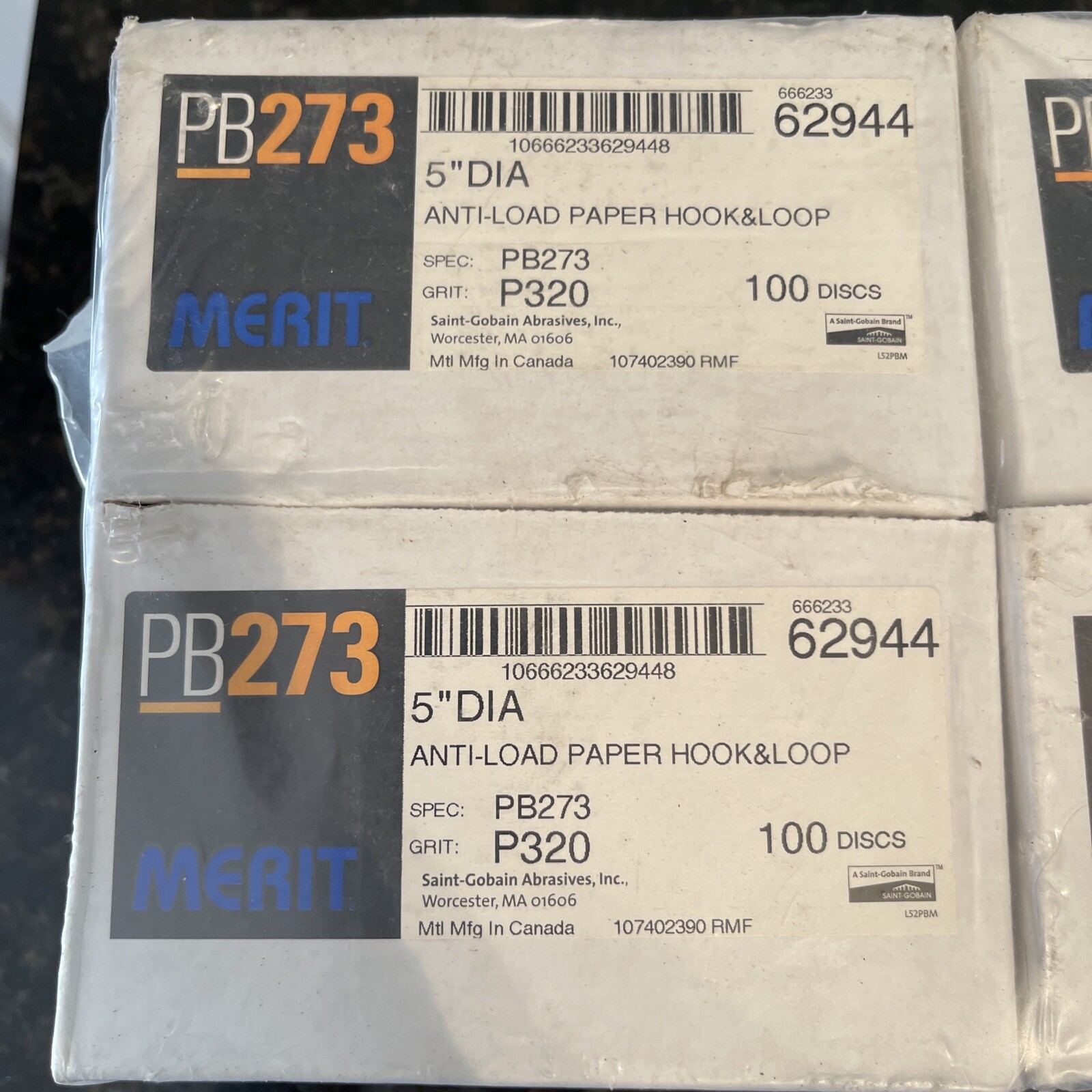New Merit PB273 P320 Grit Anti-Load Paper 5″ Discs 62944 100 Each Lot Of 4