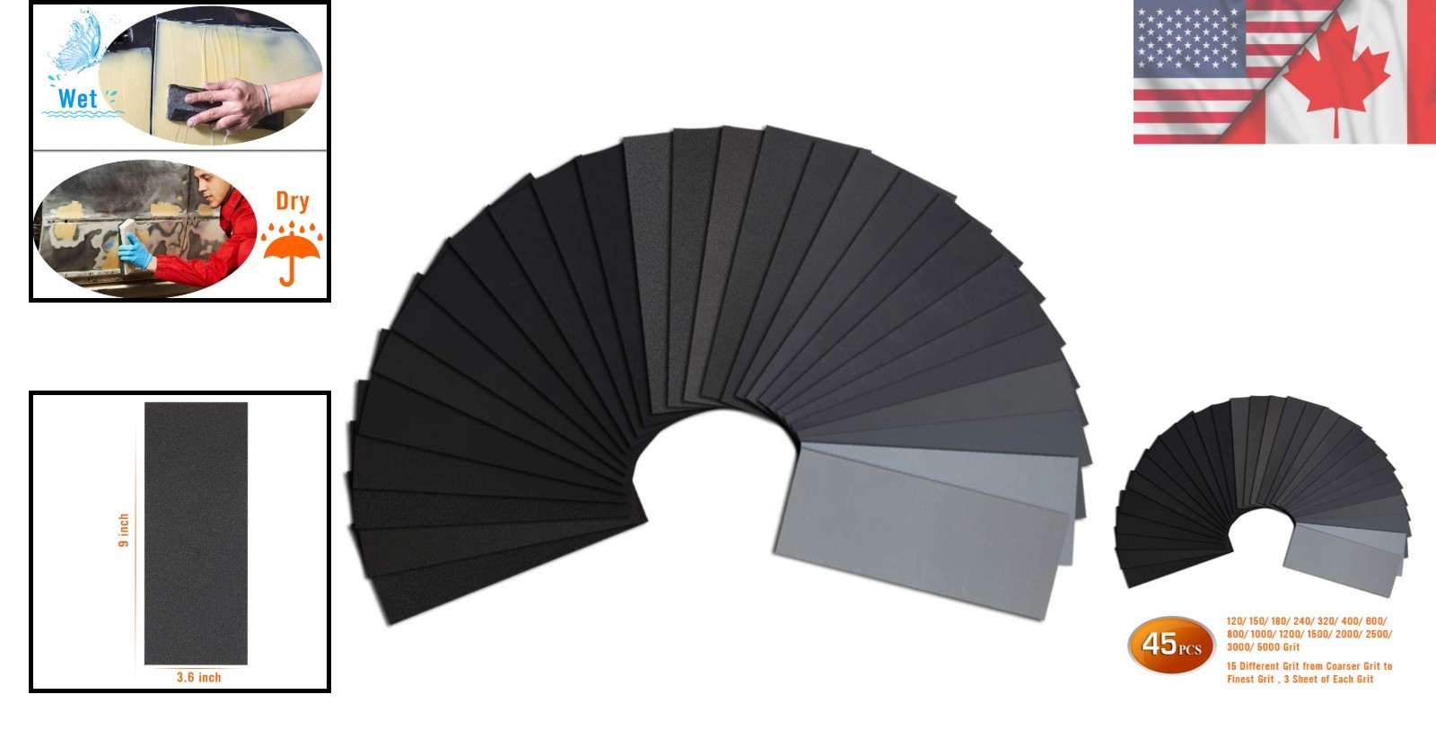 45PCS Silicon Carbide Sanding Papers for Fine, Medium & High Polish Finishes