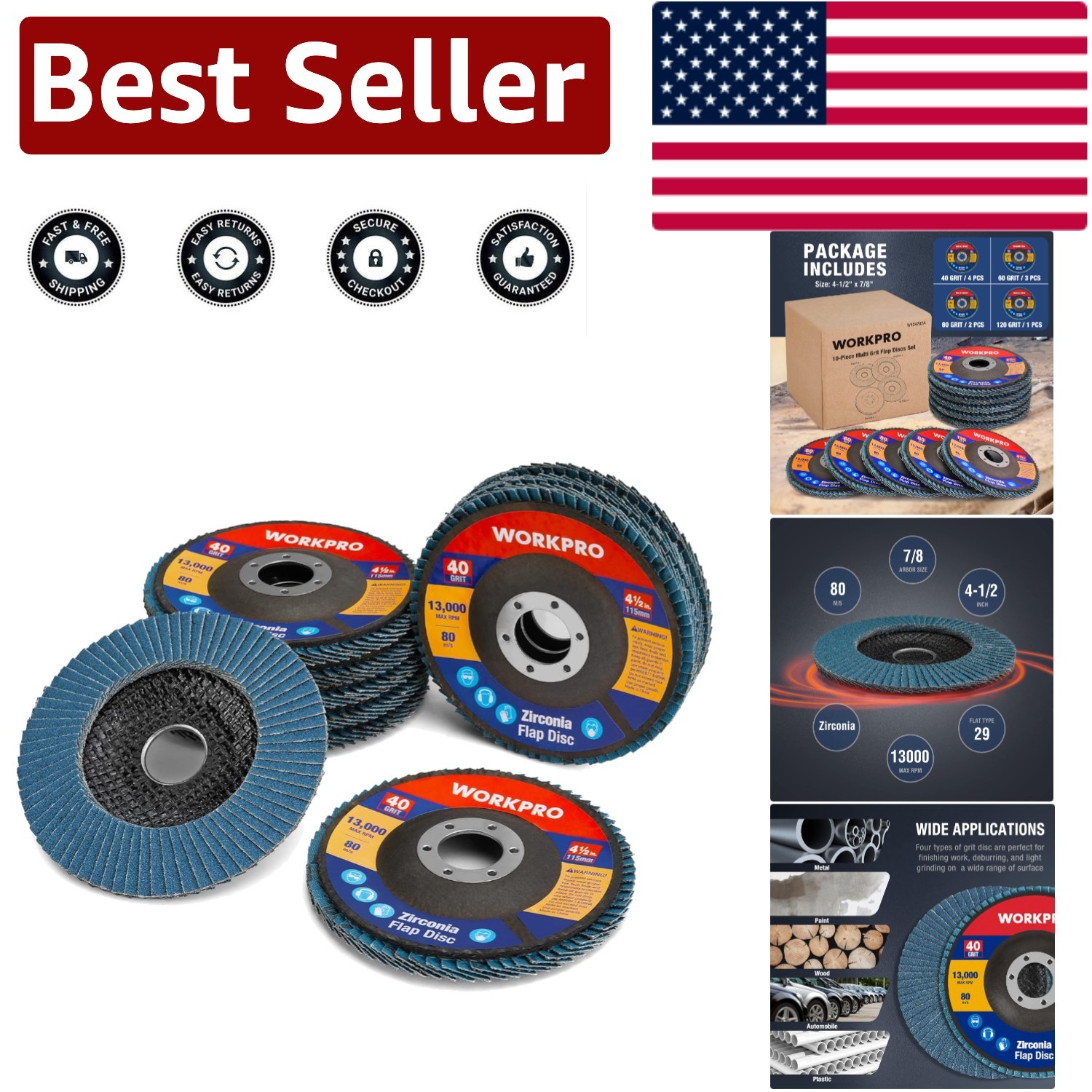Elite 10-Pack Flap Discs – 4-1/2″ T29 Zirconia Sanding Solution for Any Job