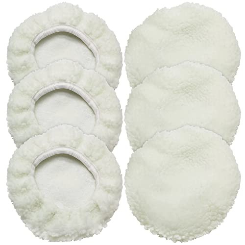 6 PCS Car Polishing Bonnet Buffing Pads – Lamb 9-10 Inch – White (Lamb Fleece)