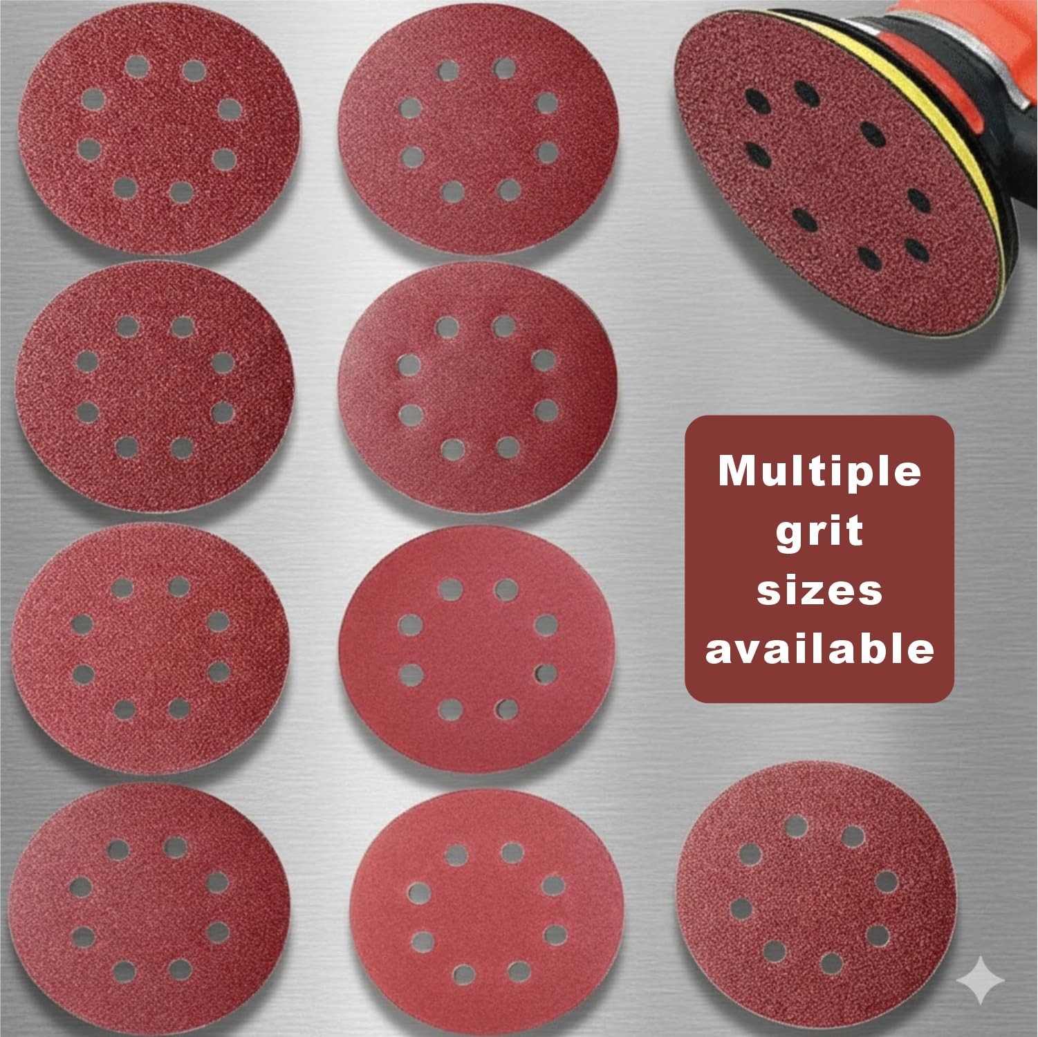 Partyreal Sand-Paper 170PCS 5-Inch 8-Hole Hook-and-Loop Sanding 5 inches, Red