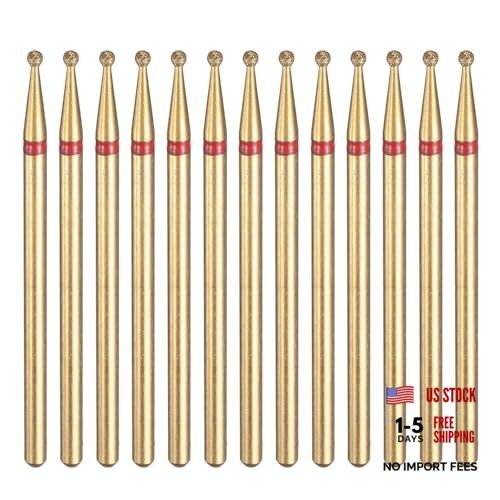 13pcs 200-230 Grits Diamond Grinding Bit Ball Head 2.35mm Shank 1.5mm Red