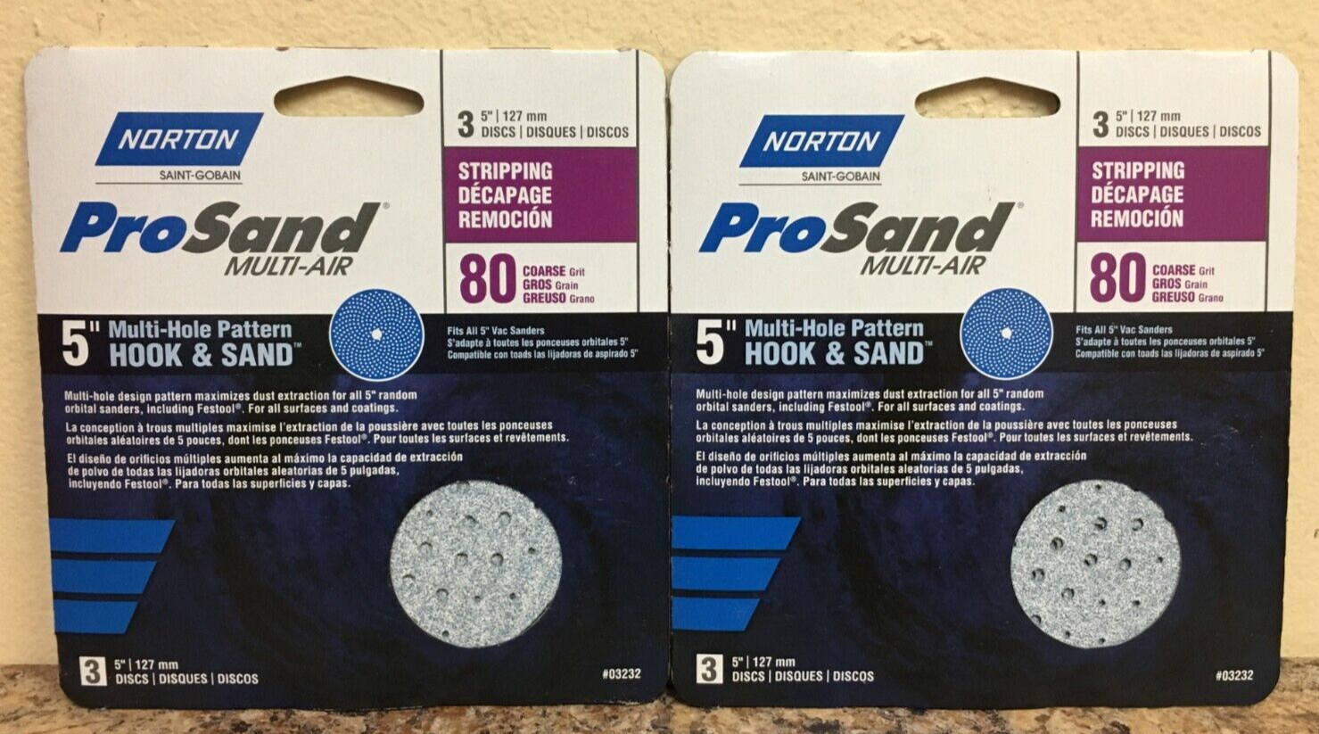 Norton 03232 ProSand 5” Hook & Loop A975 Sanding Disc 80 Grit Coarse 2 Pks of 3