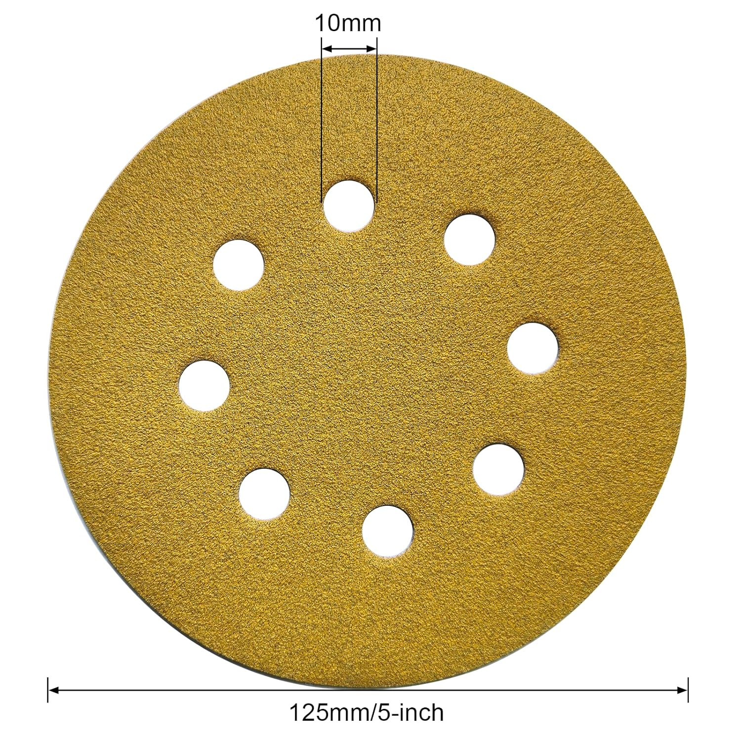 50-Pack,5-Inch 8-Hole Premium Hook and Loop Sanding Discs,120-Grit Random Orbit
