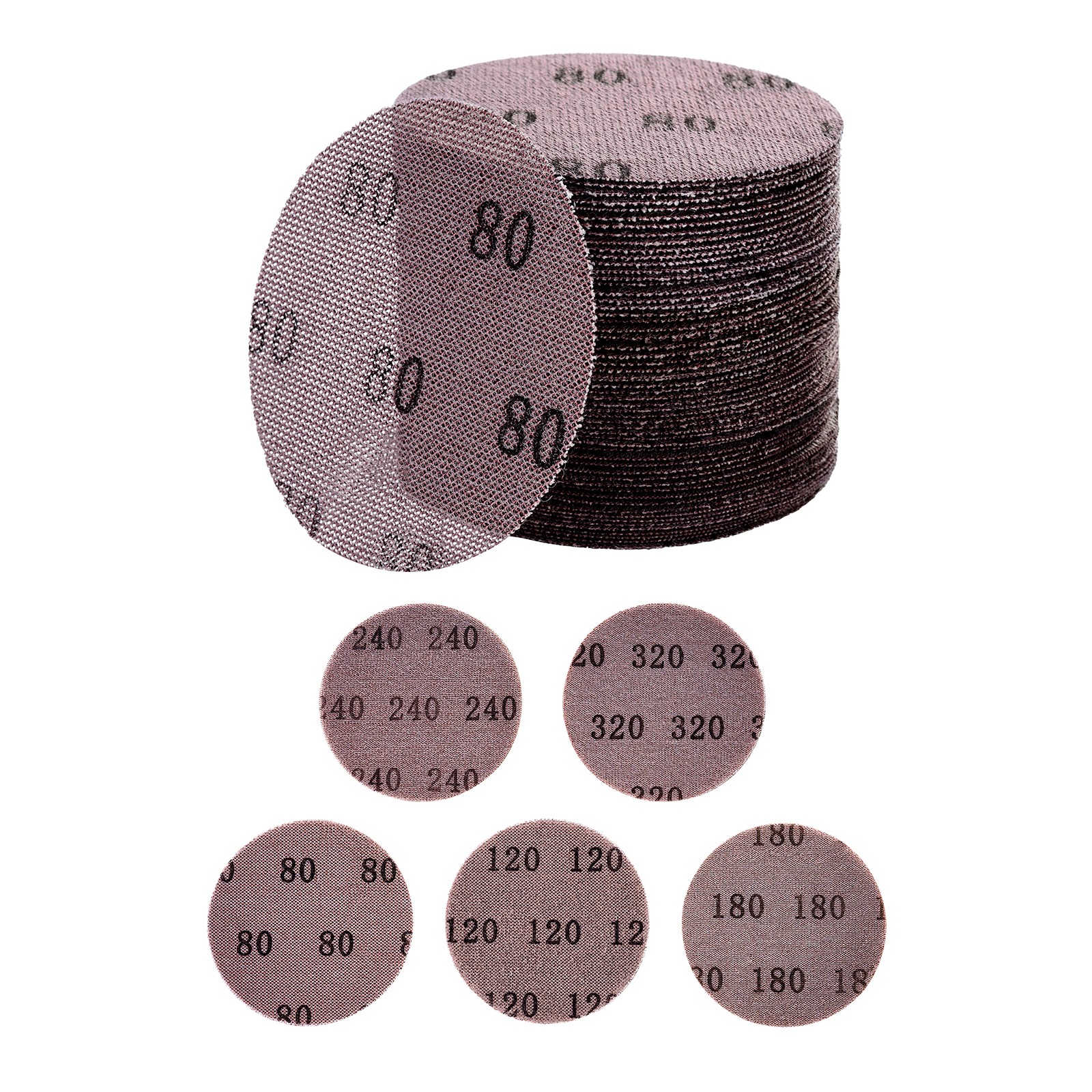 VEVOR 5-inch Mesh Abrasive Sanding Discs 50PCS Grit 80 120 80 240 320 Sandpapers