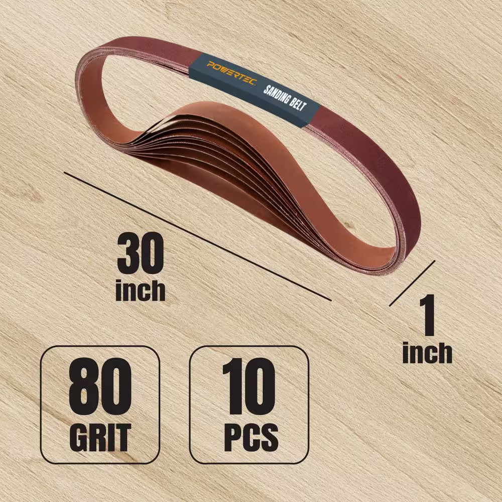 1 In. X 30 In. 80-Grit Aluminum Oxide Sanding Belt (10-Pack)