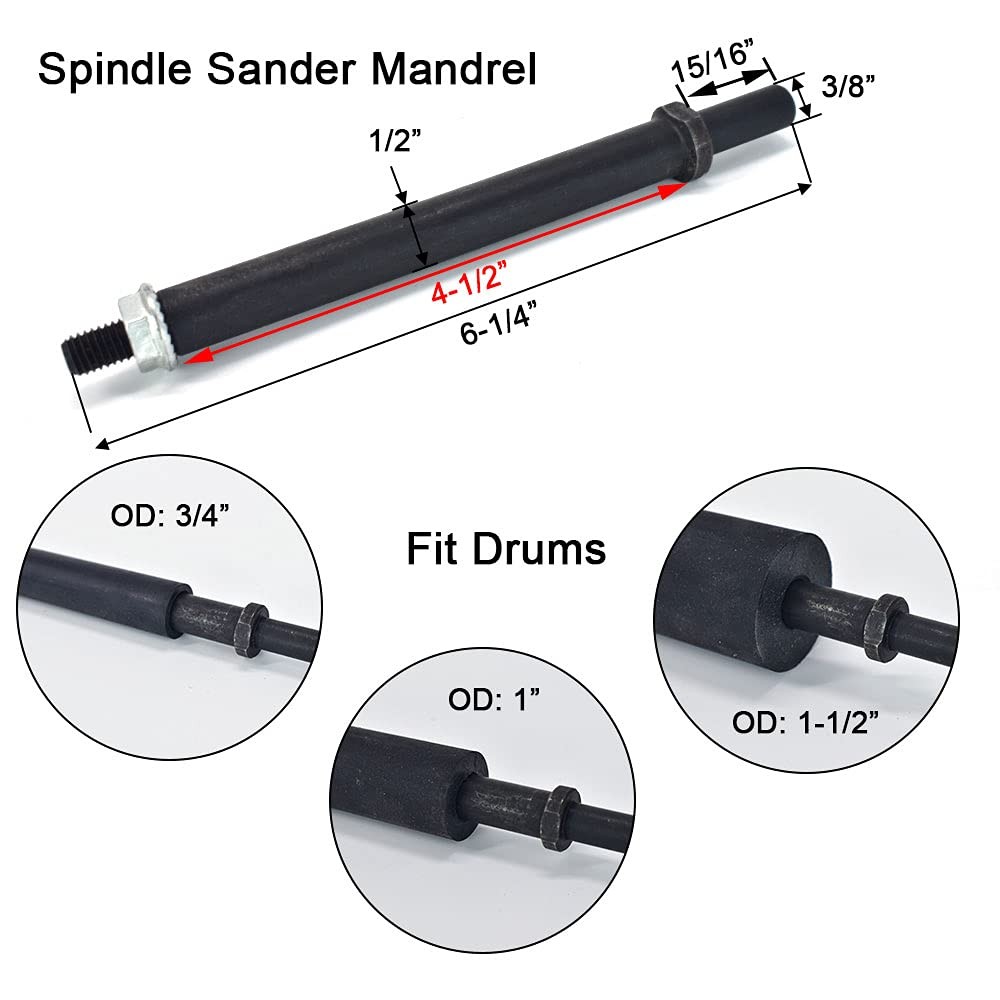 Spindle Sander Adaptor 4-1/2″ x 1/2″ with Rubber Sanding Drum Kit OD 3/4″,…