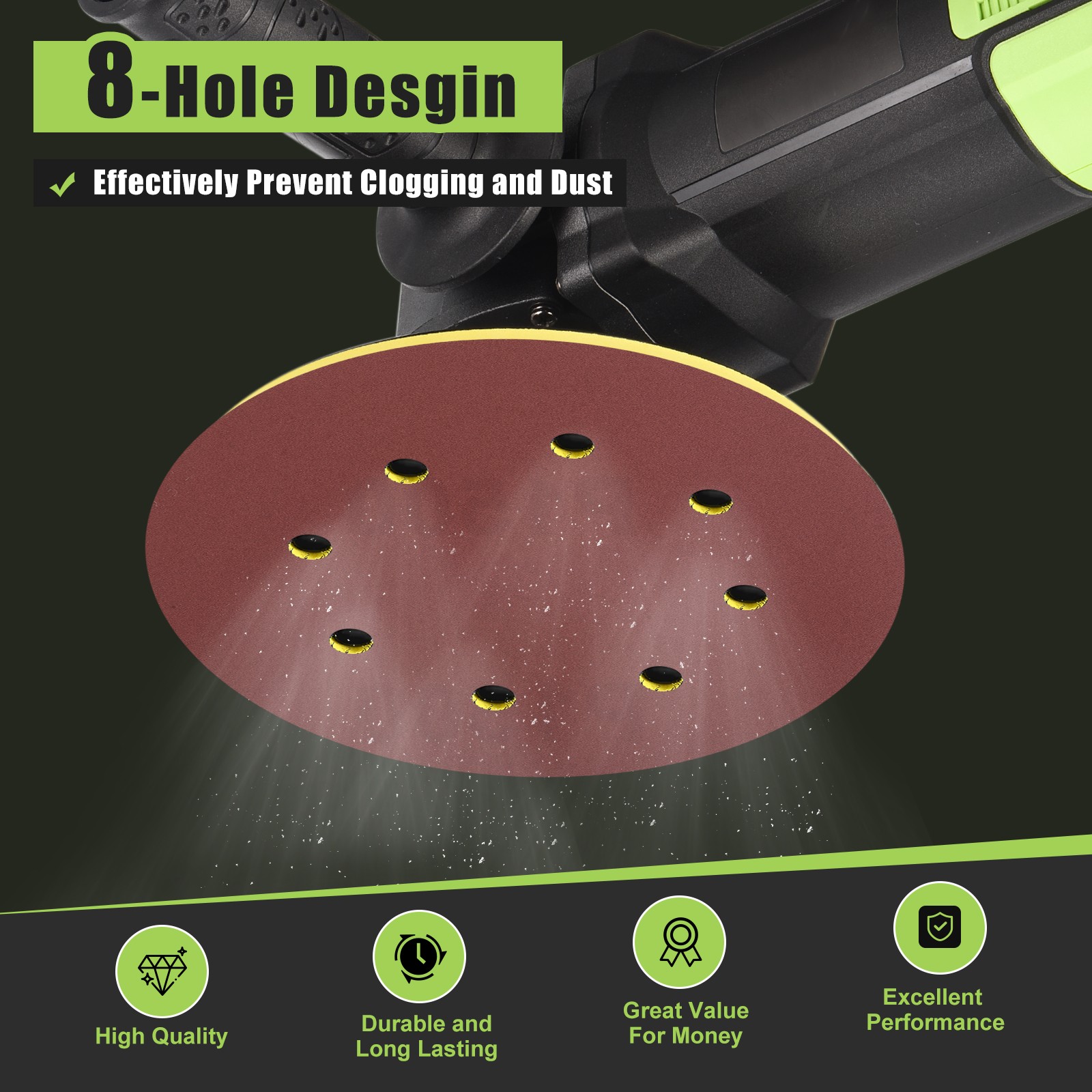 140Pcs 5“ 60/120/180/240/320/400/600 Grit 8 Holes Hook and Loop Sanding Disc,Red