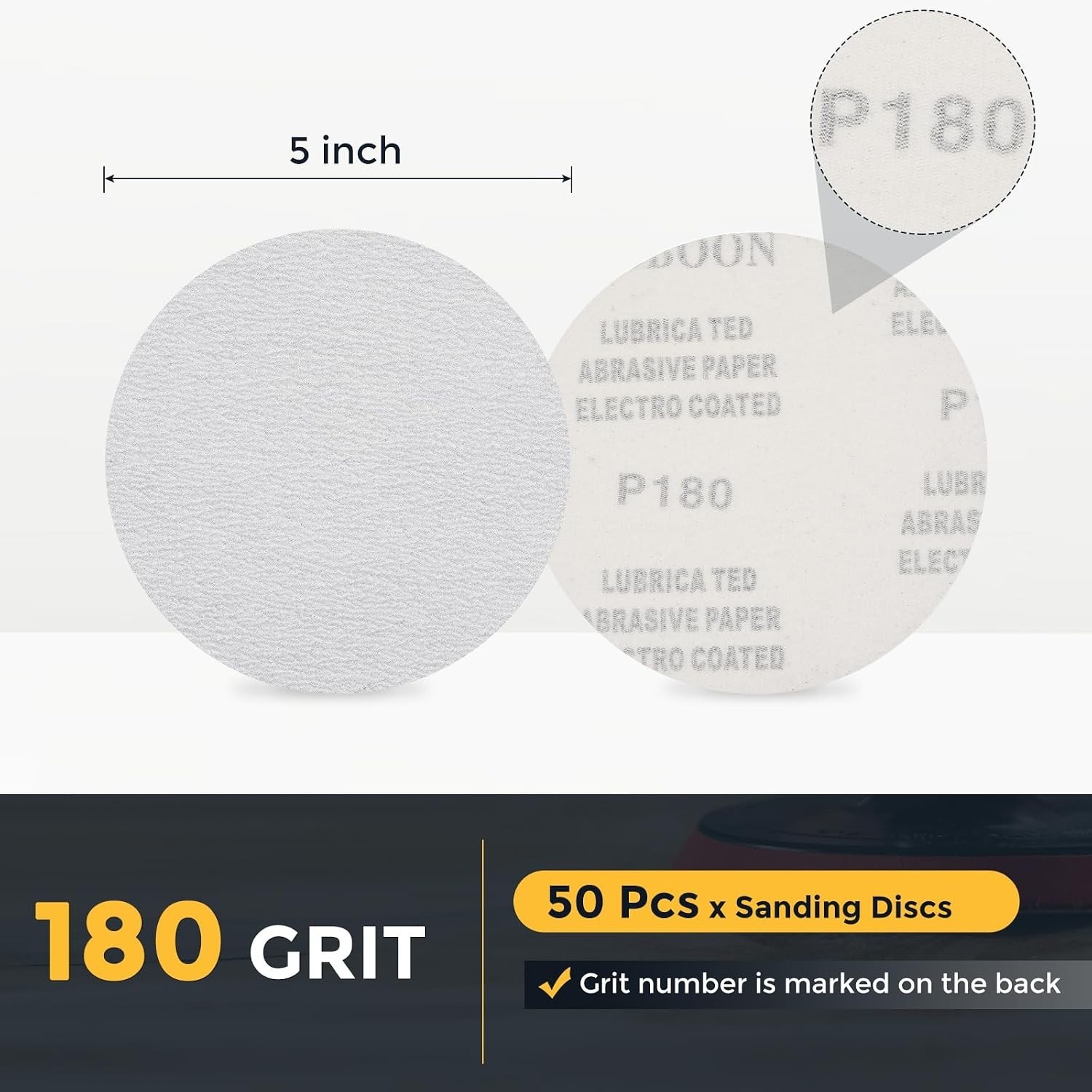 50 Count 5-Inch 180 Grit Hook and Loop Sanding Discs for Precision Finishing