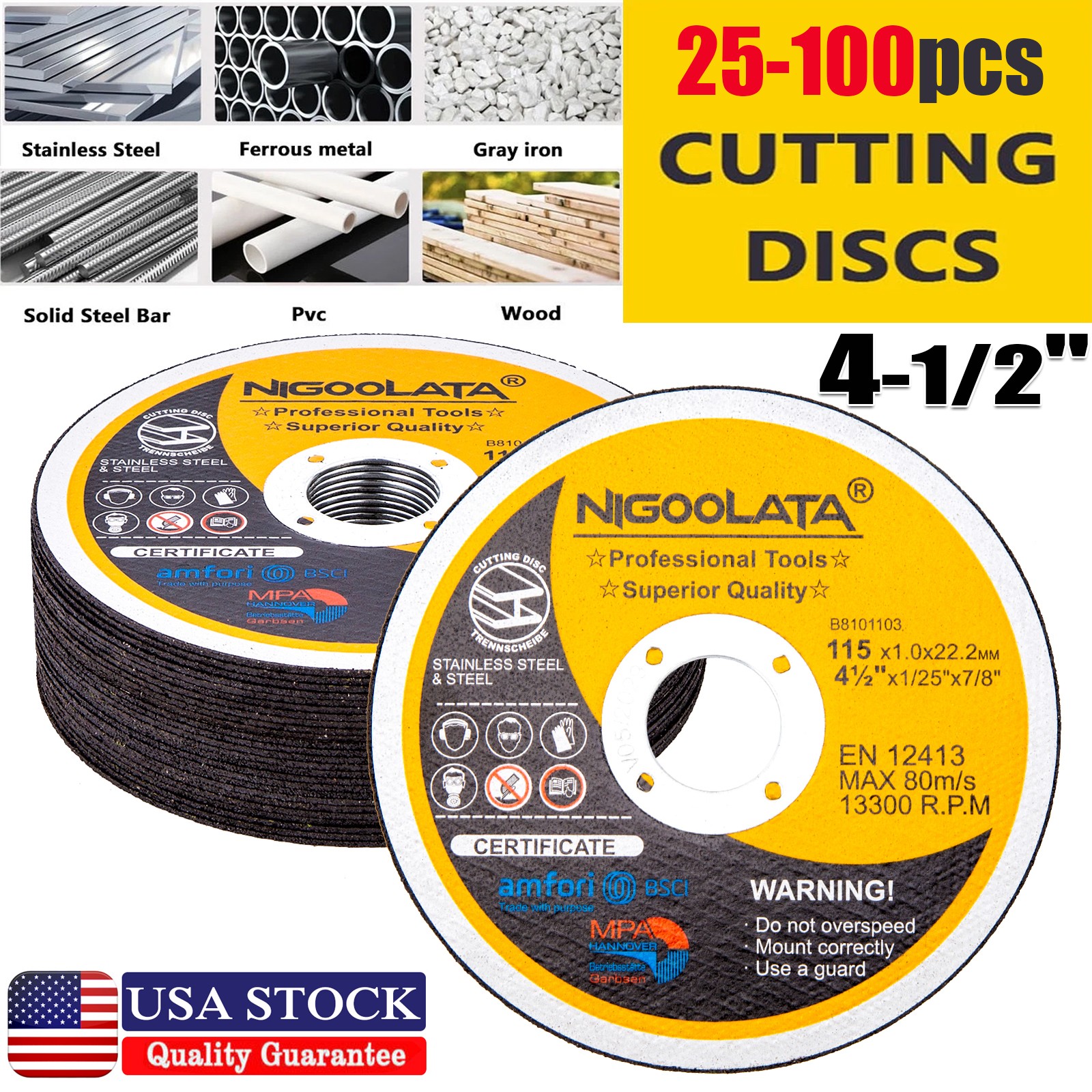 25-100pcs 4-1/2 Inch Cut-Off Wheels Professional Cutting Discs for Angle Grinder