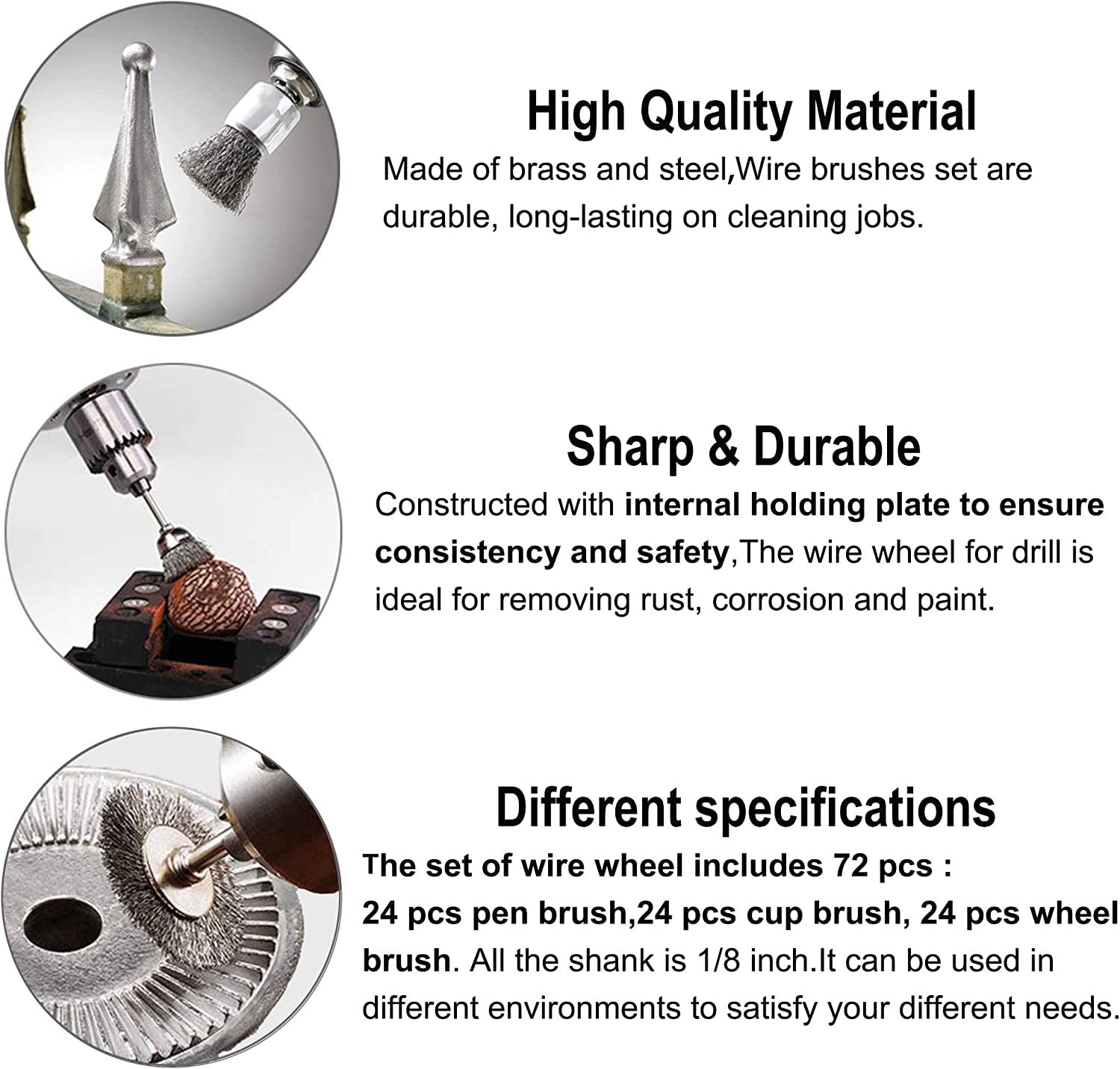 Rocaris Wire Buffing Wheel Brush Set, Set 1/8″ Shank for Rotary…