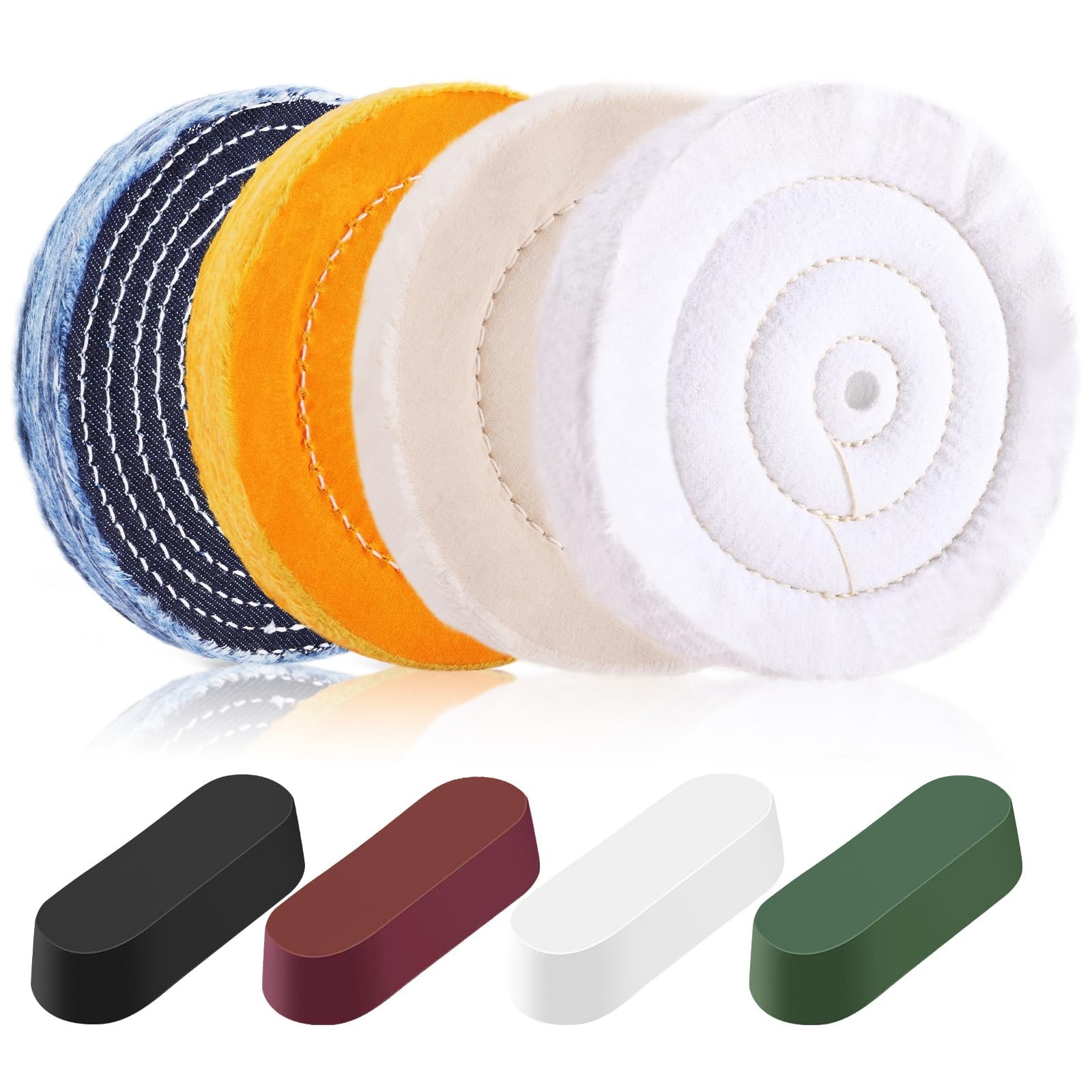 8PCS 6″ Buffing & Polishing Wheel Set for Bench Grinder, 1/2″ Arbor, Includes 4