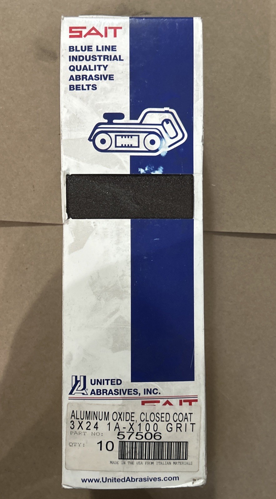 SAIT 57506 3 x 24 100 Grit Blue Line Industrial Sanding Belt – 10 Pack