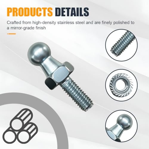 4PCS 10mm Ball Stud with Hardware Nuts – 5/16-18 Thread x 3/5″ Long Silver