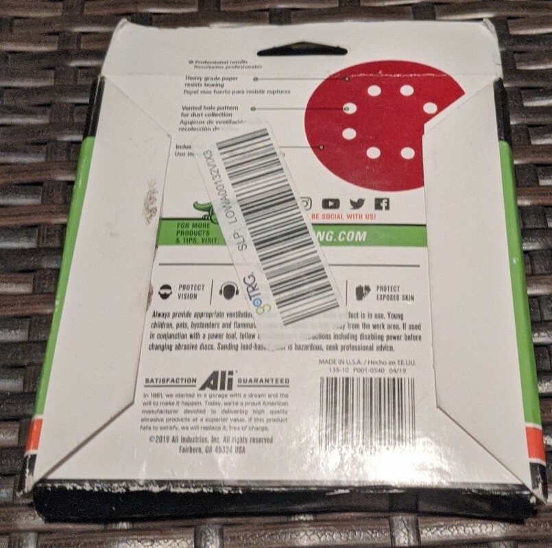 Gator 5-in hook & loop sanding disc 80 grit 15 discs. Fits orbital & DA Sanders