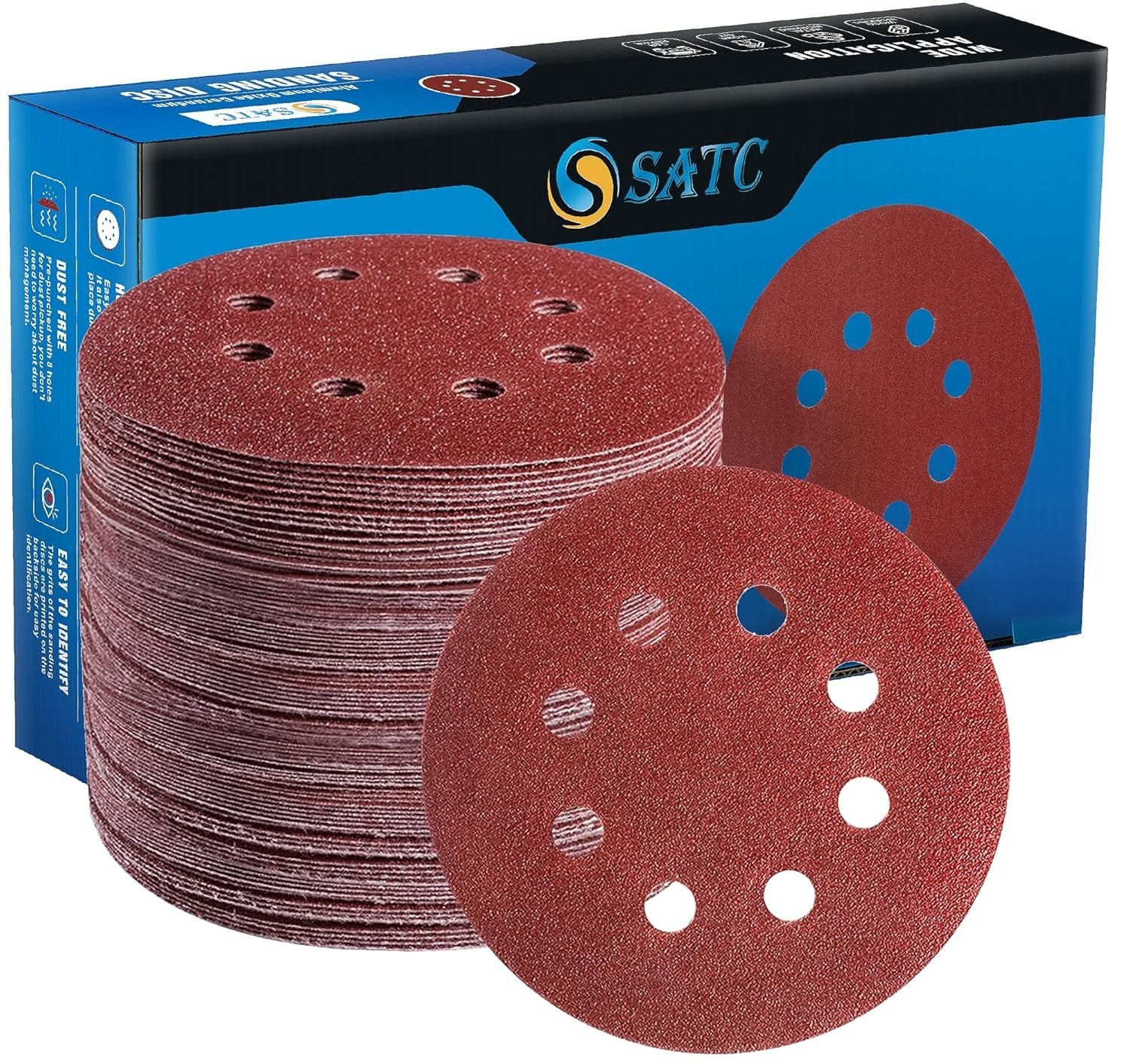 72 Count 5 Inch Hook & Loop Sanding Discs – Durable Sandpaper for Wood & Metal