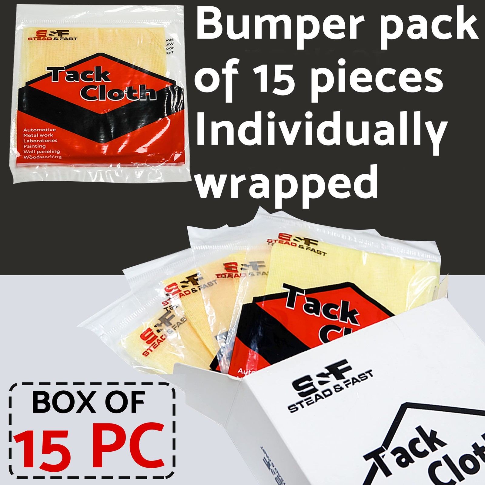 S&F STEAD & FAST Tack Cloths, 15 Pack, for Painting Large 18″ x 36″, Yellow