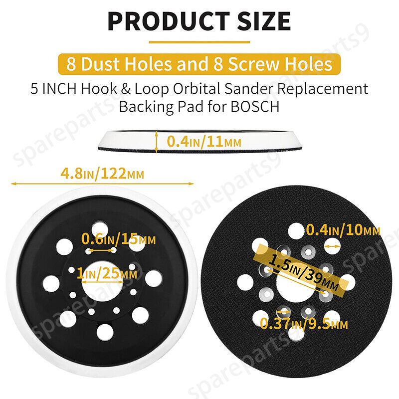 2Pcs 5″ 8 Hole Hook&Loop Orbital Sander Pad For Bosch ROS20 ROS10 GEX12V GEX18V