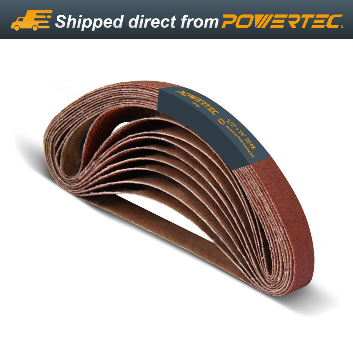 POWERTEC 1/2 x 18 Inch Sanding Belts, 20PK, 150 Grit Aluminum Oxide Belt Sander