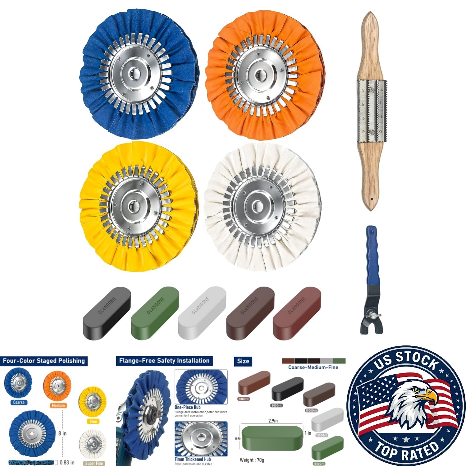 Comprehensive 11-Piece Polishing Wheels for Angle Grinders | Easy & Secure