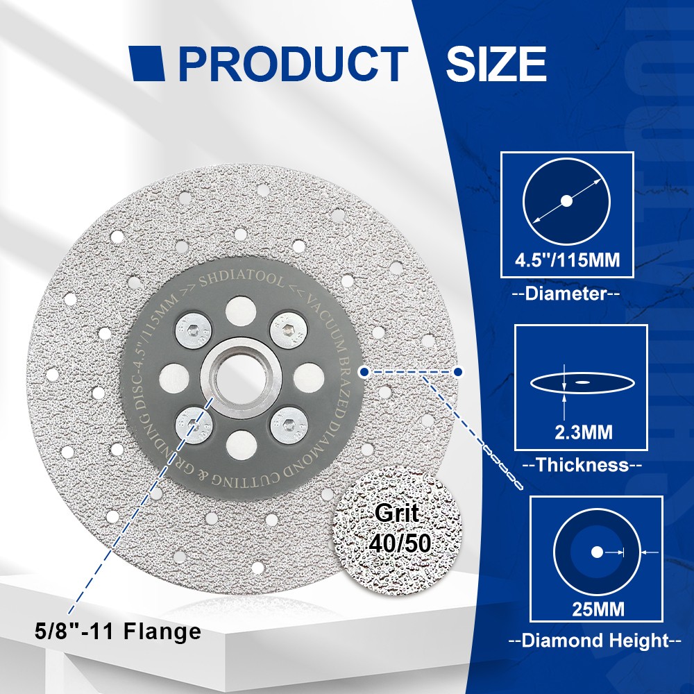 SHDIATOOL 4.5” Vacuum Brazed Diamond Cutting Grinding Wheel Grinder Blade 5/8