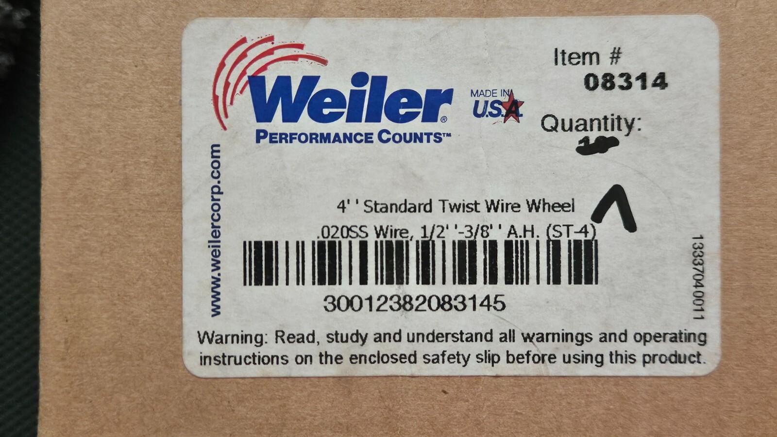 Weiler #08314 4″ .020 x4″ Stainless Steel Twisted Wire Wheel, 1/2X3/8 ST4 NOS